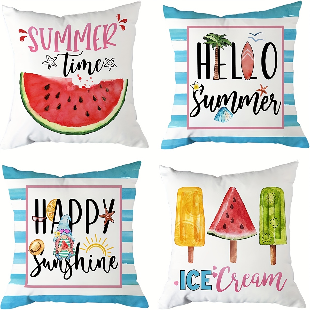 Summer Pillow Covers, Gnomes Popsicle Ice Cream Hello Sweet Summer Vibes  Print Pillowcases, Throw Pillow Covers For Sofa Bedroom Office Couch  Farmhouse Home Decor, No Pillow Insert, - Temu