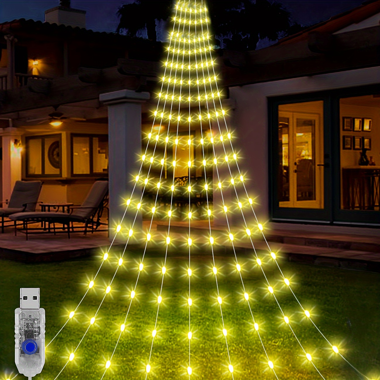 Kaufe USB fünfzackigen Stern Lampenkette 2M/3M Wasserfall Lampe Innenhof  Outdoor Camping Garten hängende Baumlampe USB Weihnachten LED Lampe