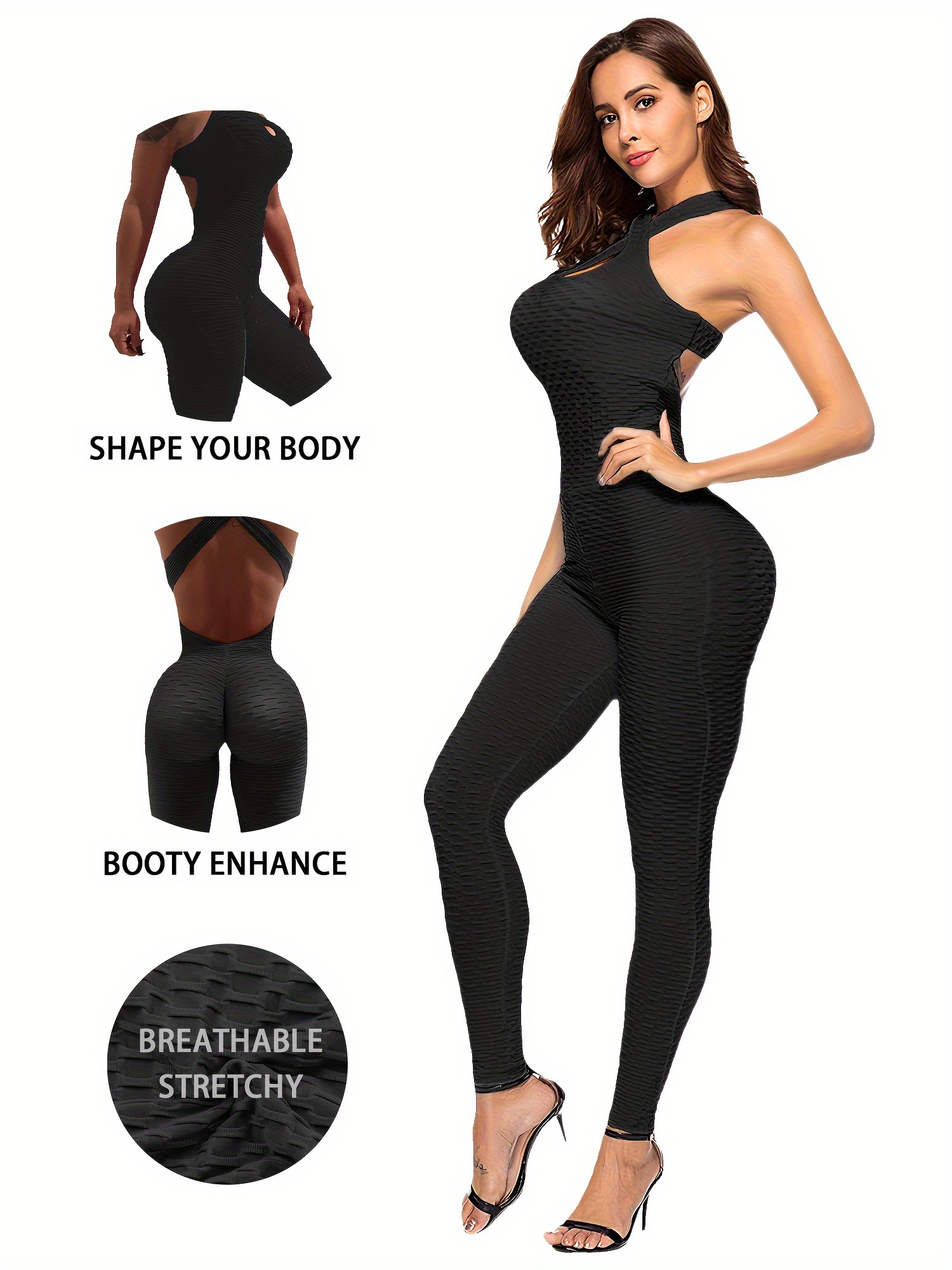 Women One-piece Seamless Workout Jumpsuit Butt Lift Backless Yoga Athletic  Bodysuit Back Cut Out Sport Catsuit Rompers