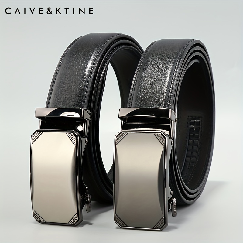 Luxury Men's Automatic Buckle Belt Time to Run Leopard Leather First Layer Leather Belt Casual Pants