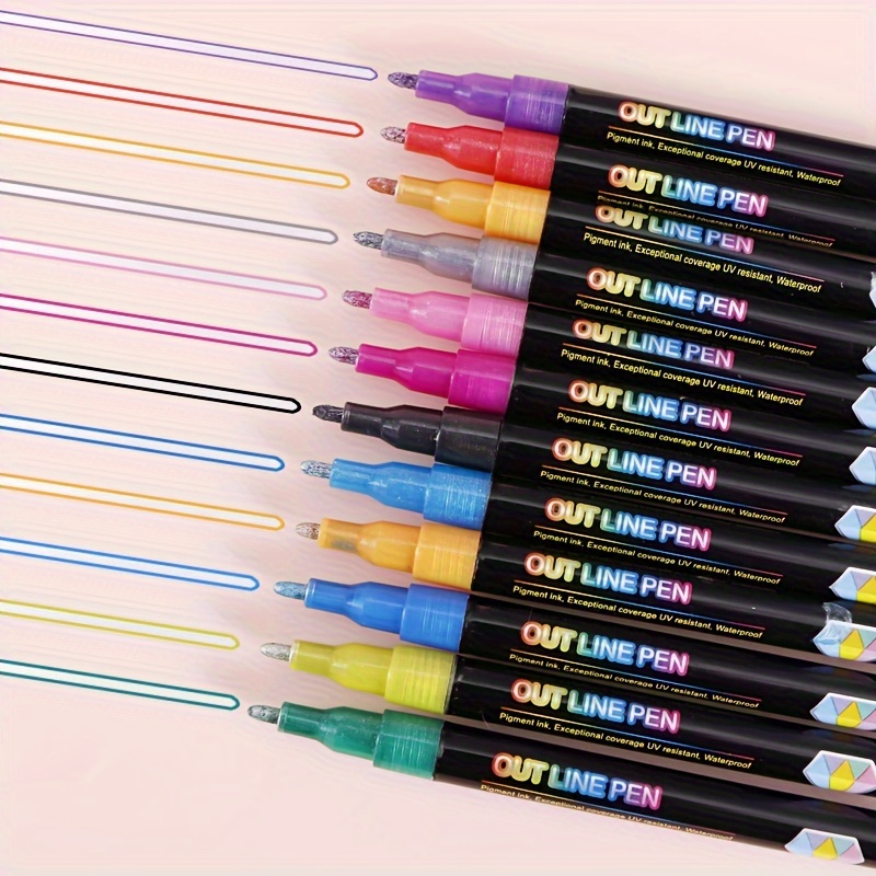 12-color Shimmer Outline Markers Set - Perfect For Kids Ages 8-12,  Doodling, Drawing, Card Making & Calligraphy! - Temu Romania