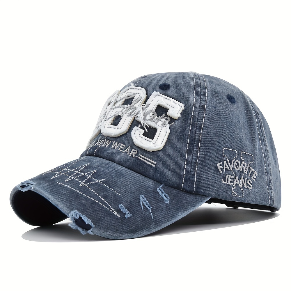 1985 Embroidery Ripped Baseball Cap Washed Distressed Patch Adjustable Dad Hat