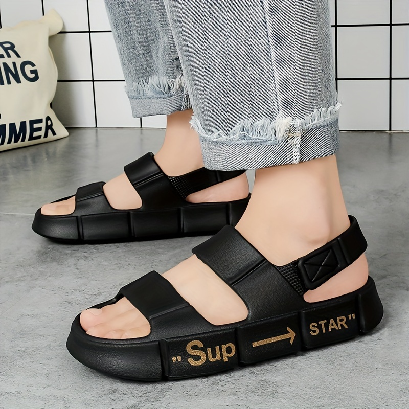 Men's Solid Sandals, Durable Non Slip Outdoor Soft Sandals With Hook And  Loop Fastener, Comfy Beach Water Shoes, Spring And Summer - Temu United  Arab Emirates