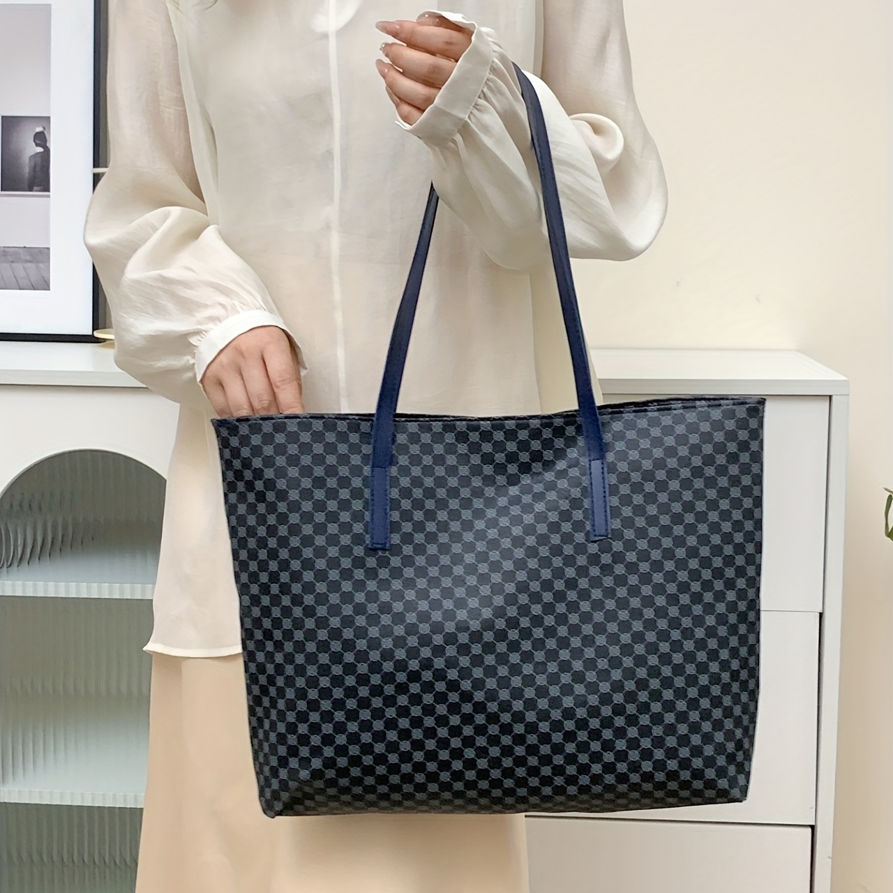 Vintage Geometric Print Tote Bag Large Capacity Handbag