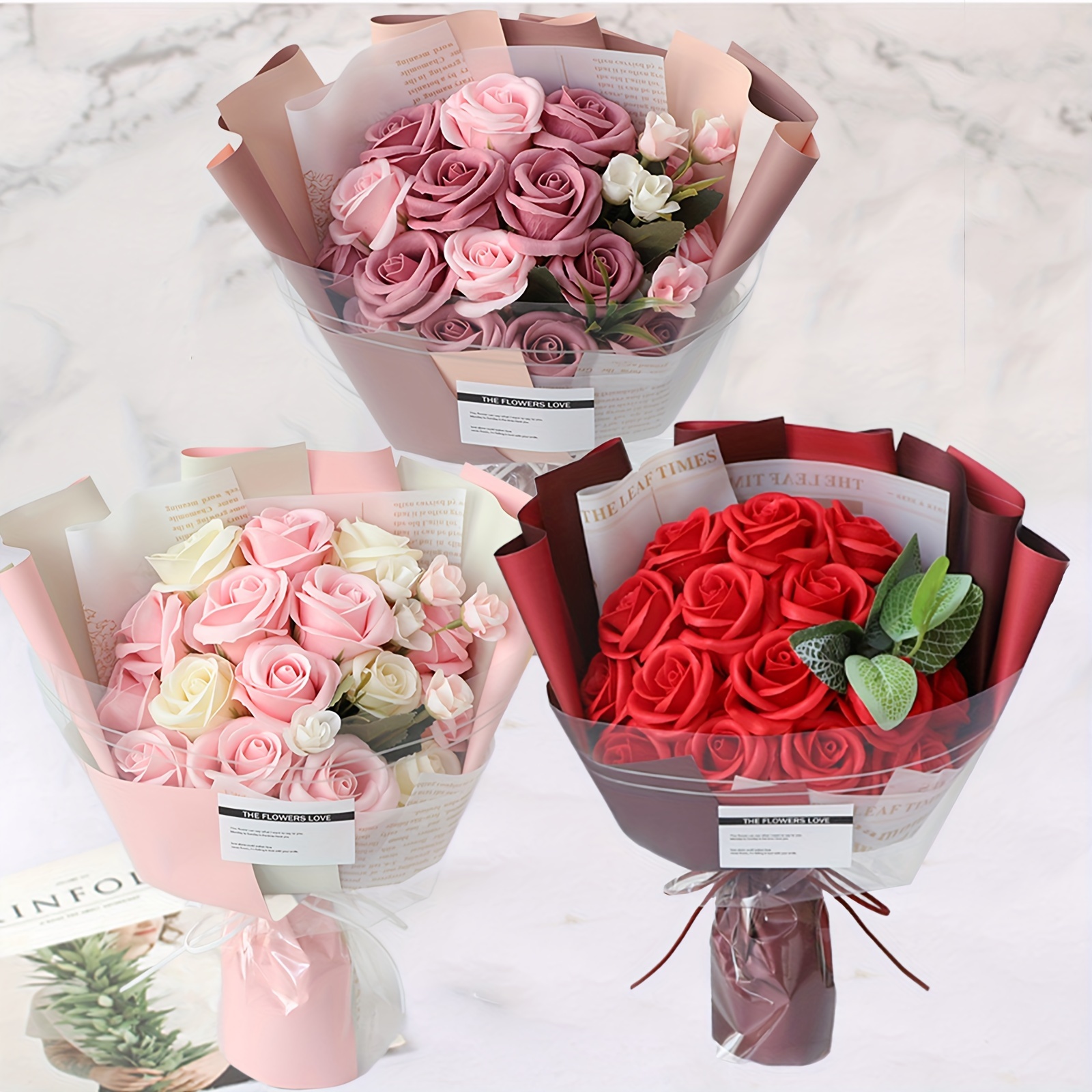 Rose Flowers Bouquet Soap Artifical Flowers Finished Bouquet With Packaging  Bag Gift For Lovers Wedding Party Decor Room Decor - Artificial Flowers -  AliExpress