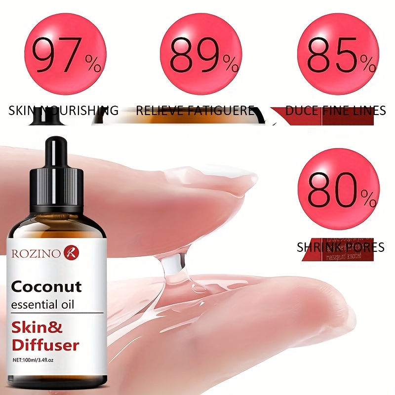 3.38oz 100% Natural Coconut Essential Oil, For Skin Care, Massage, Shower,  Diffuser Essential Oil, Suit For Face, Body, Nails, Hair, Eyelashes