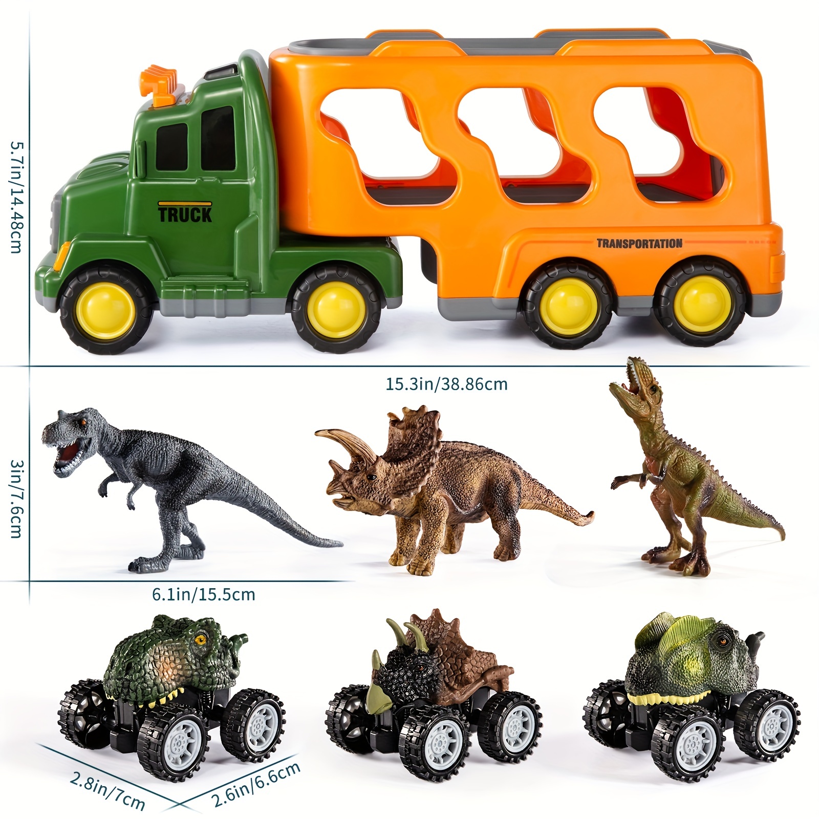 3 Figuras Dinosaurios 3 Coches Monstruosos: Juego Juguetes - Temu