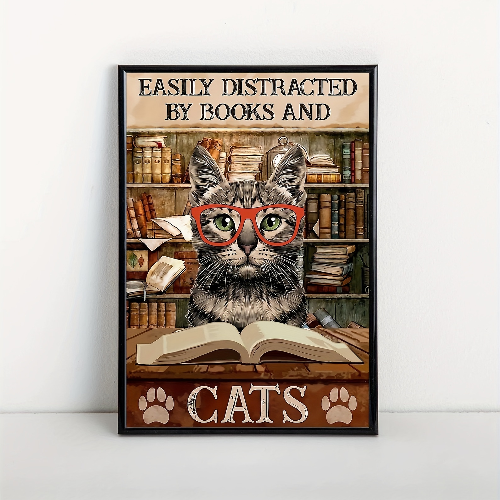 Easily Distracted by Cats and Books Funny Cat Book Lover Art