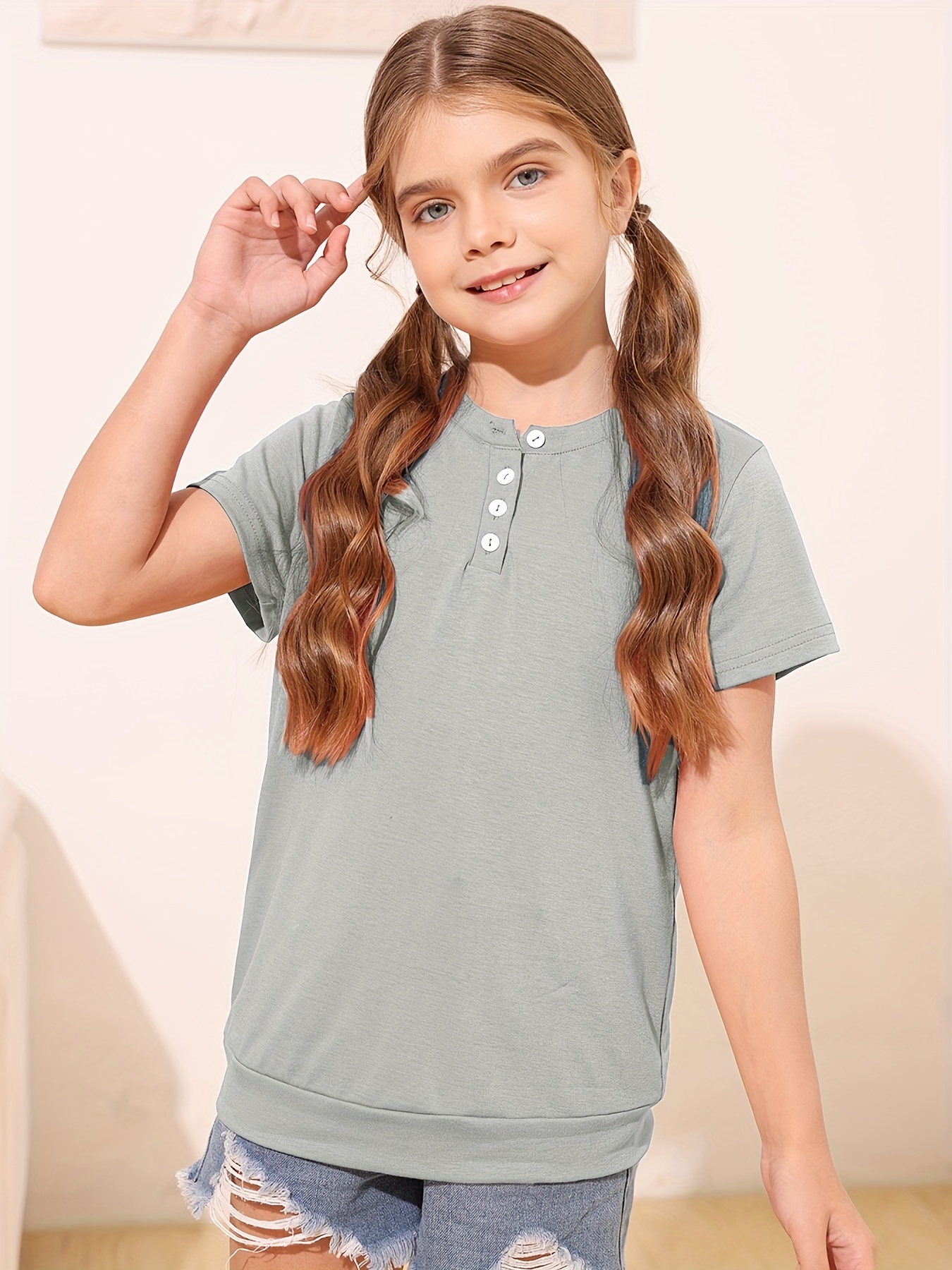 Dreamstar Camiseta para niña – Paquete de 3 camisetas básicas de manga  corta con cuello redondo para niñas – Camisetas esenciales para niños  (talla