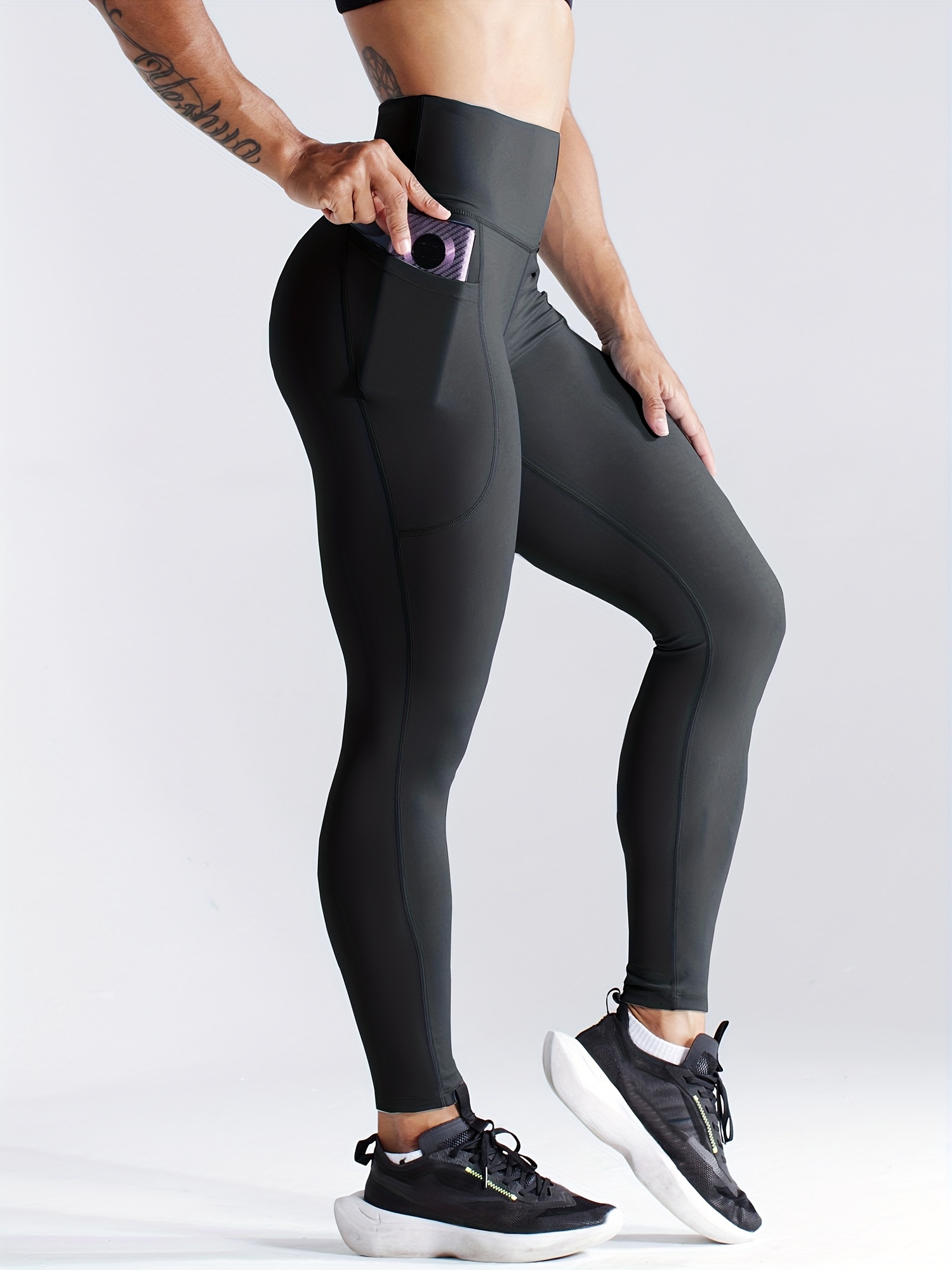 Solid Side Pockets Running Cropped Pants High Waist Fashion - Temu