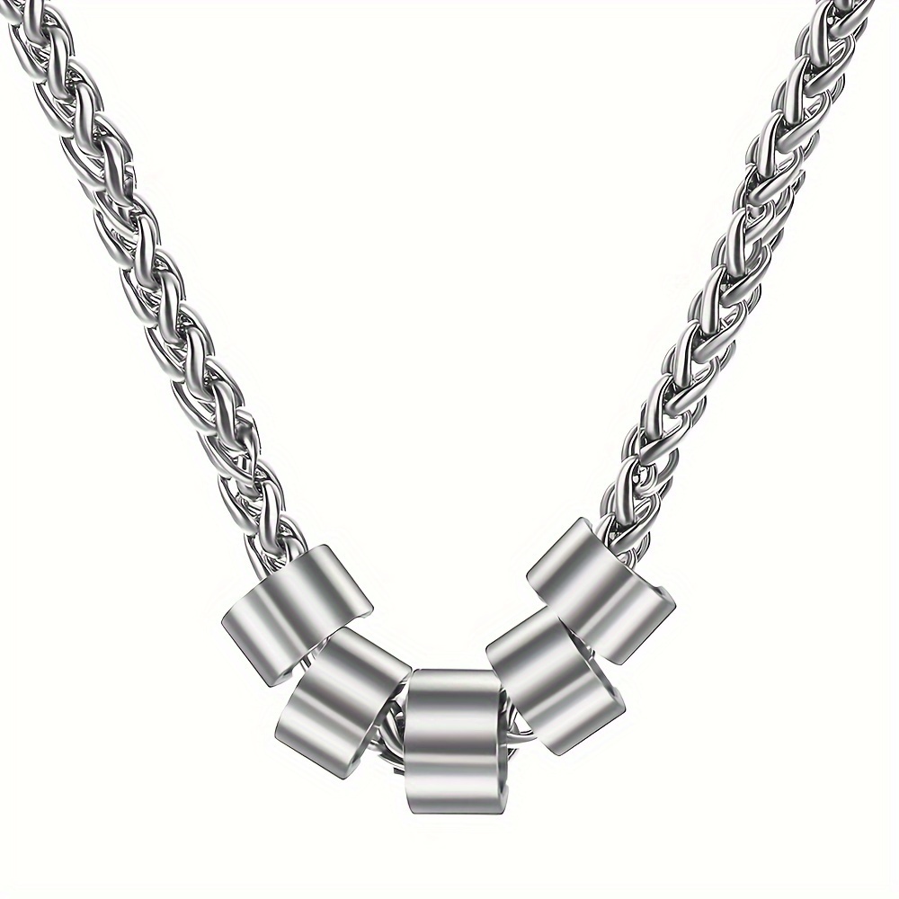 TEMU Customized Stainless Steel Golden Silvery Bead Pendant Necklace For Women Stainless Steel Button Chain Customized Name Necklace Holiday Gift