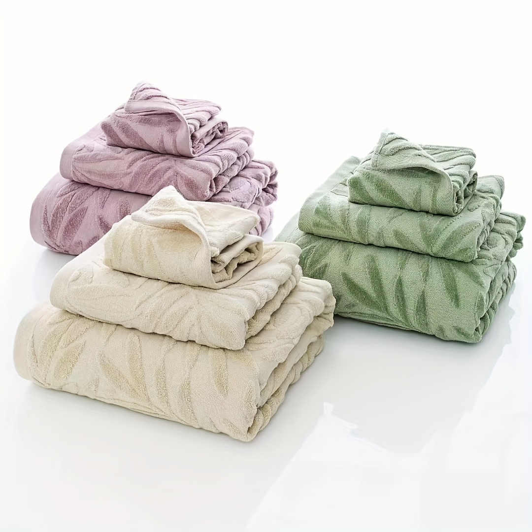 Leaf Pattern Towel Set Soft Hand Towel Bath Towel Household - Temu