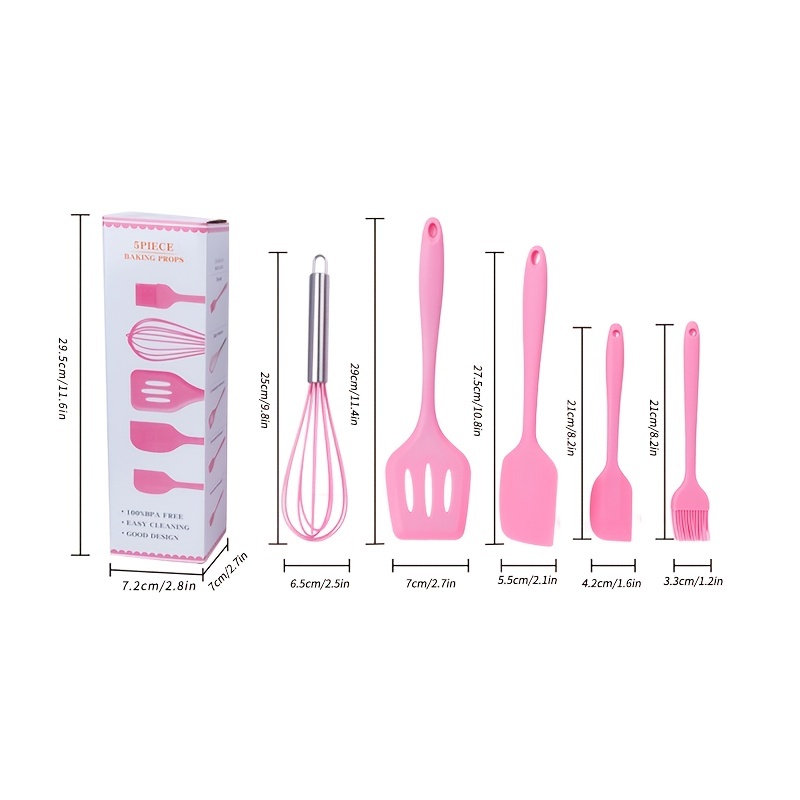 5pcs Silicone Spatula Set Heat Resistant Non-Scratch for Kitchen Cooking Pink | Harfington