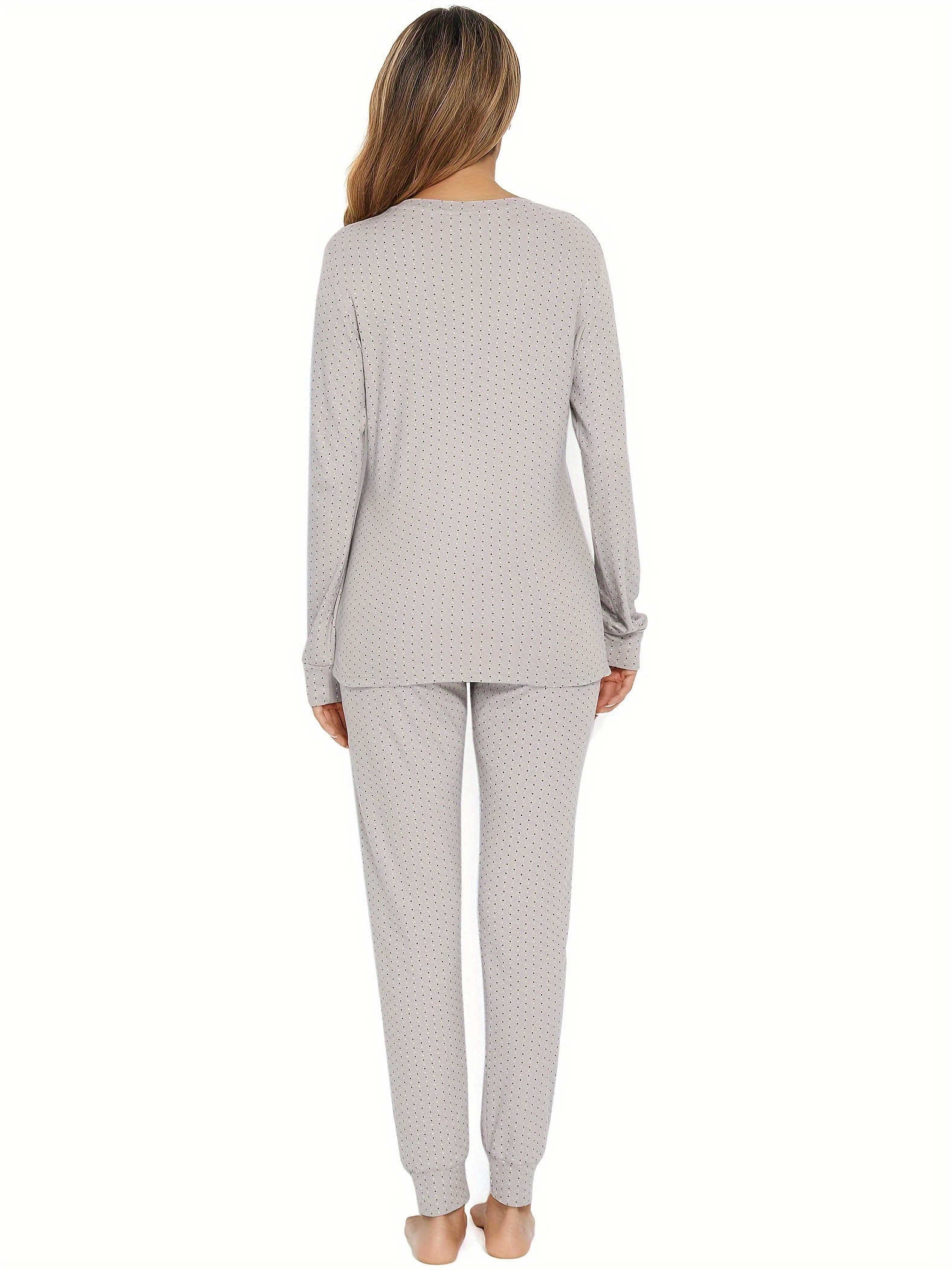 Polka Dot V-Neck Lounge Set Long Sleeve & Pants Women's Loungewear