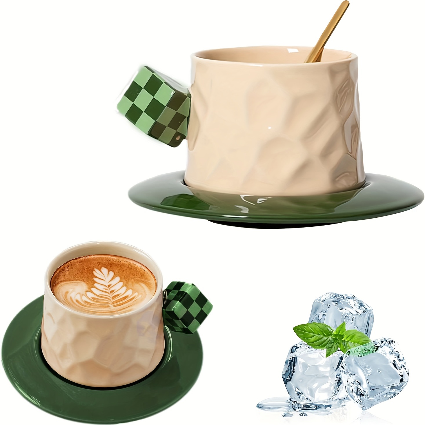 Tazas de café de acero inoxidable, taza de café de doble pared de 4 onzas  con platillo y cuchara, taza de café capuchino café con leche y café expreso