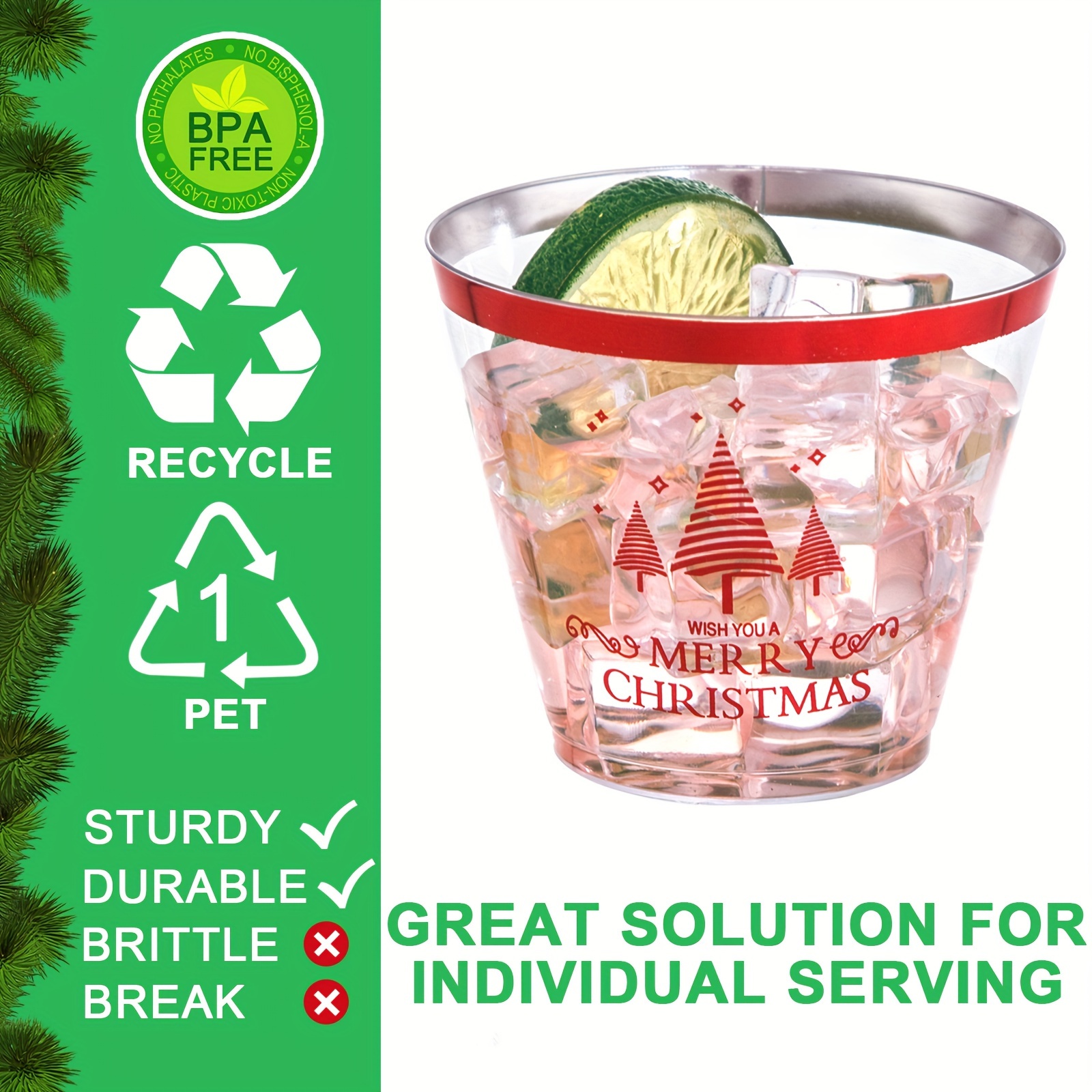 36pcs 9 oz Christmas Red and Green Plastic Drinking Cups