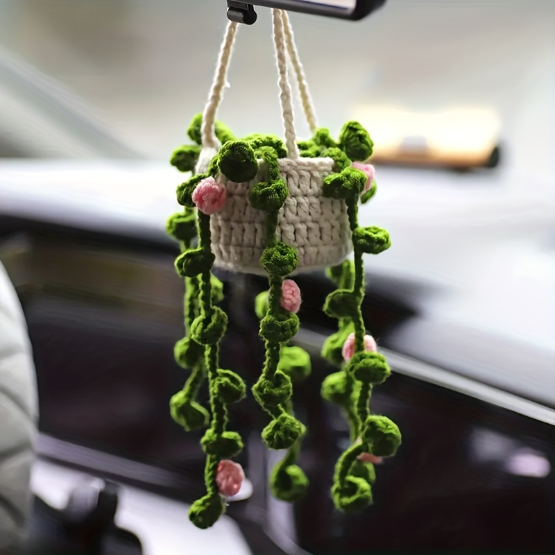 Cute Potted Plant Crochet Hanging Basket Car Decoration - Temu