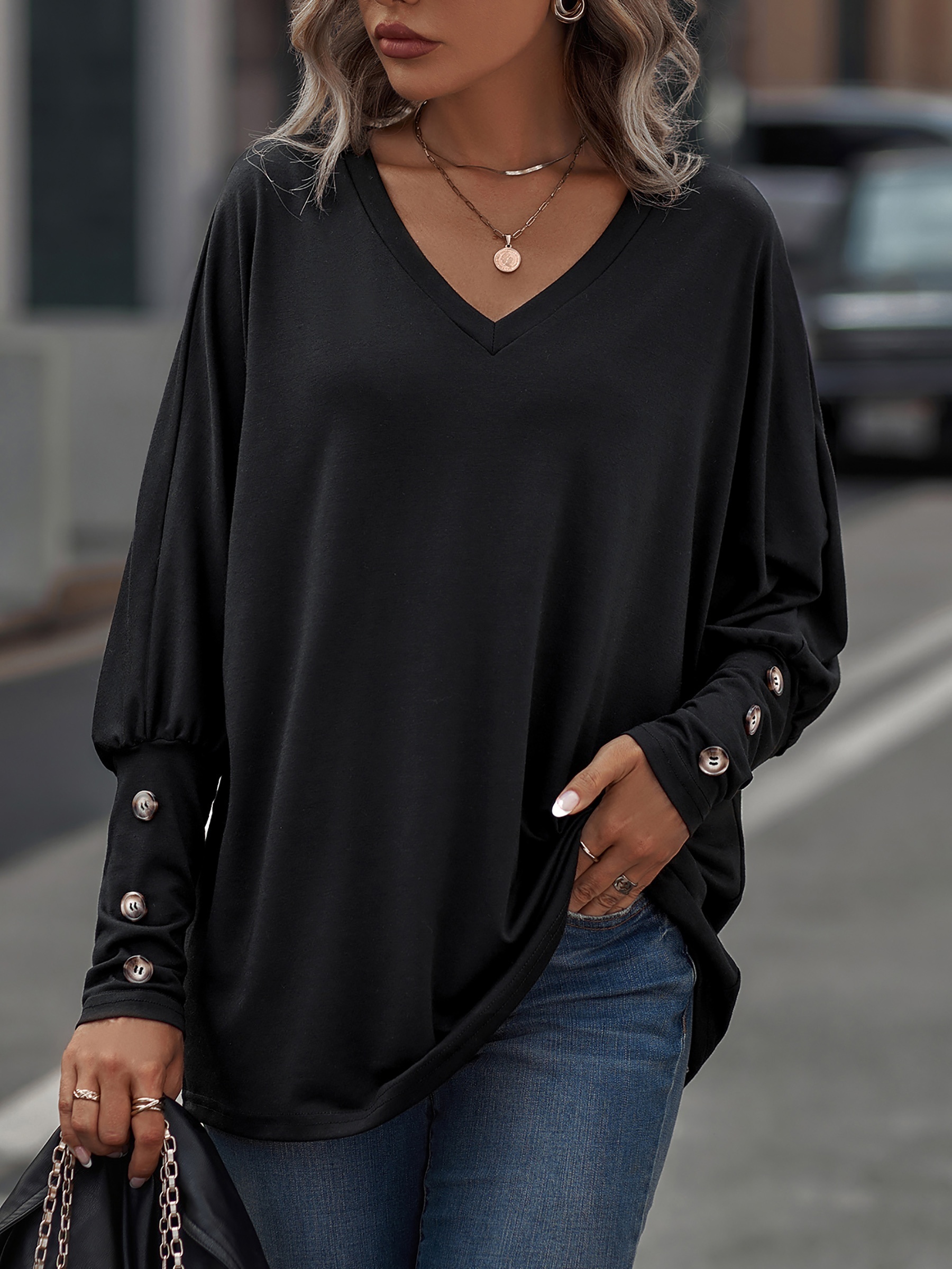 Black Oversized Shirt for women, Relaxed fit, Loose-fitting blouse, Casual  attire, Women's clothing, Versatile shirt