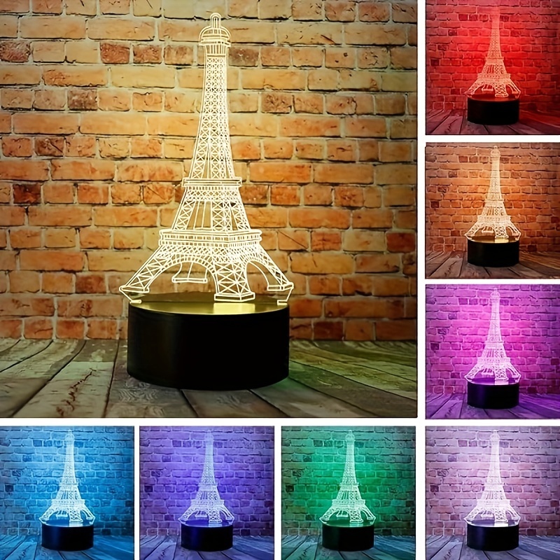Tour Eiffel Night Light 3d Illusion Lampe Visuelle Chambre Décoration Led  Lampe Avec Télécommande 16 Changer de Couleurs Paris Mode Style Acrylique  Cadeaux