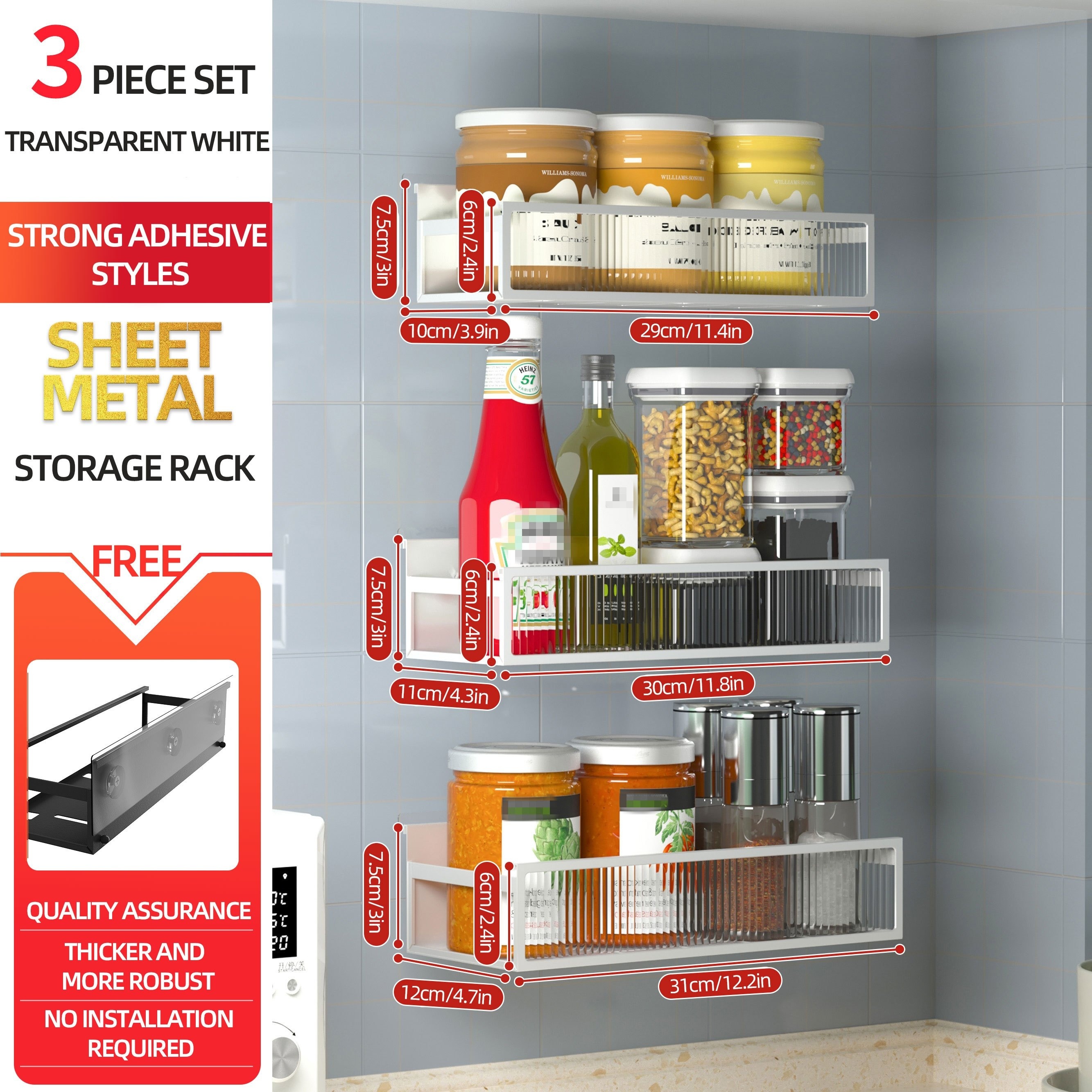 Wall Mounted Spice Organizer Adhesive Seasoning Storage Box - Temu