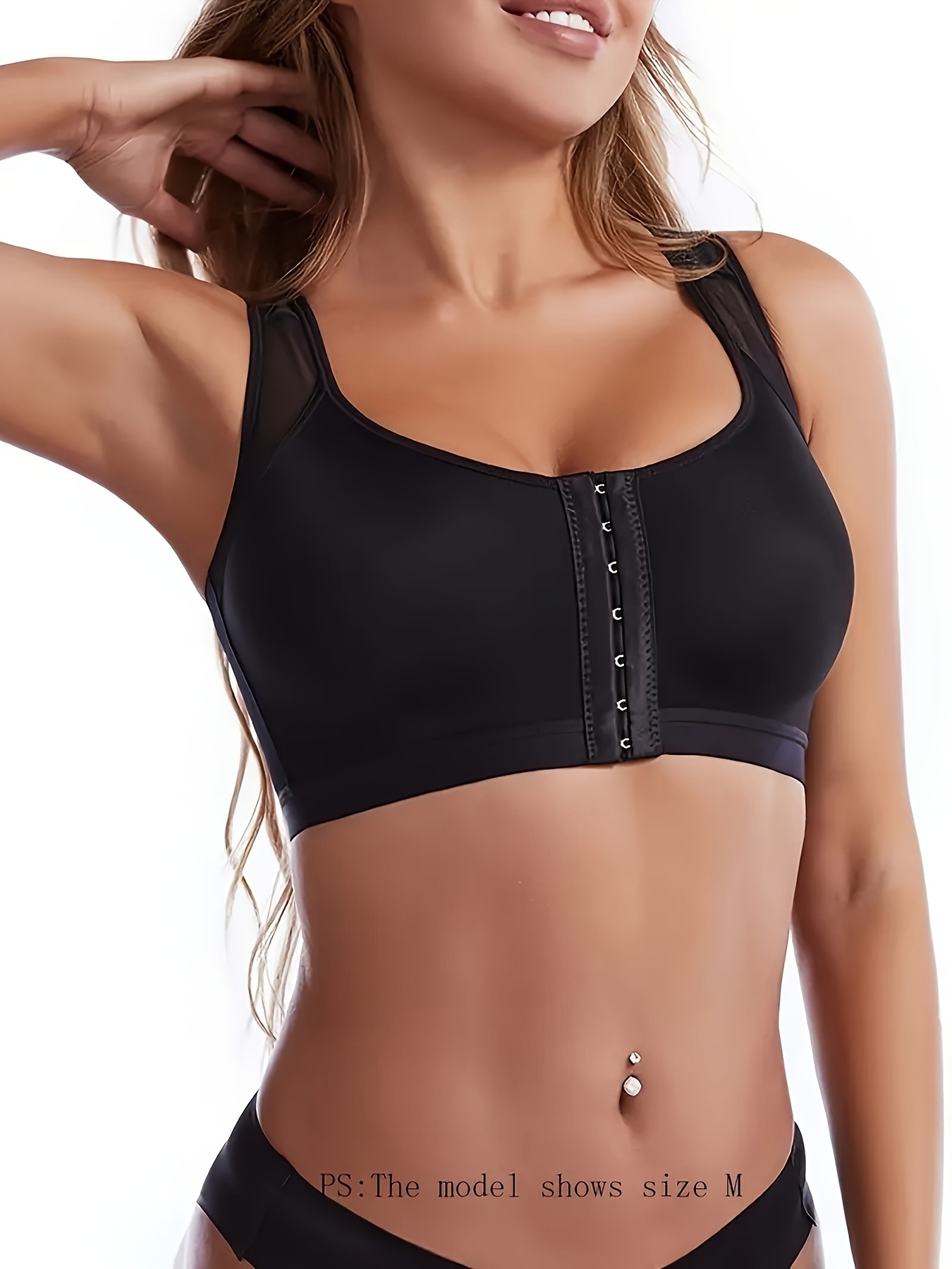 Women's Sport Bras Front Closure Zipper Adjustable Straps Shockproof  Wireless Post-Surgery Bra Wireless Closure Yoga Bra（Gray,L） 