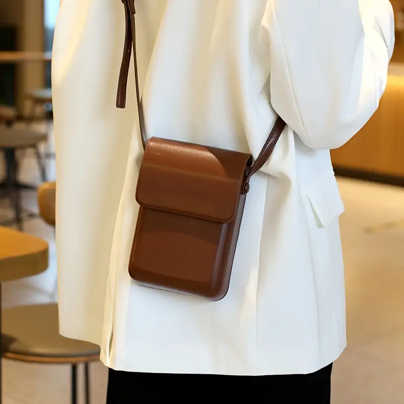 Minimalist Flap Crossbody Bag, Mini PU Leather Phone Purse, Women's Square Shoulder Bag (7.09*4.72*1.38) Inch,$11.49,Brown,Solid color,Temu