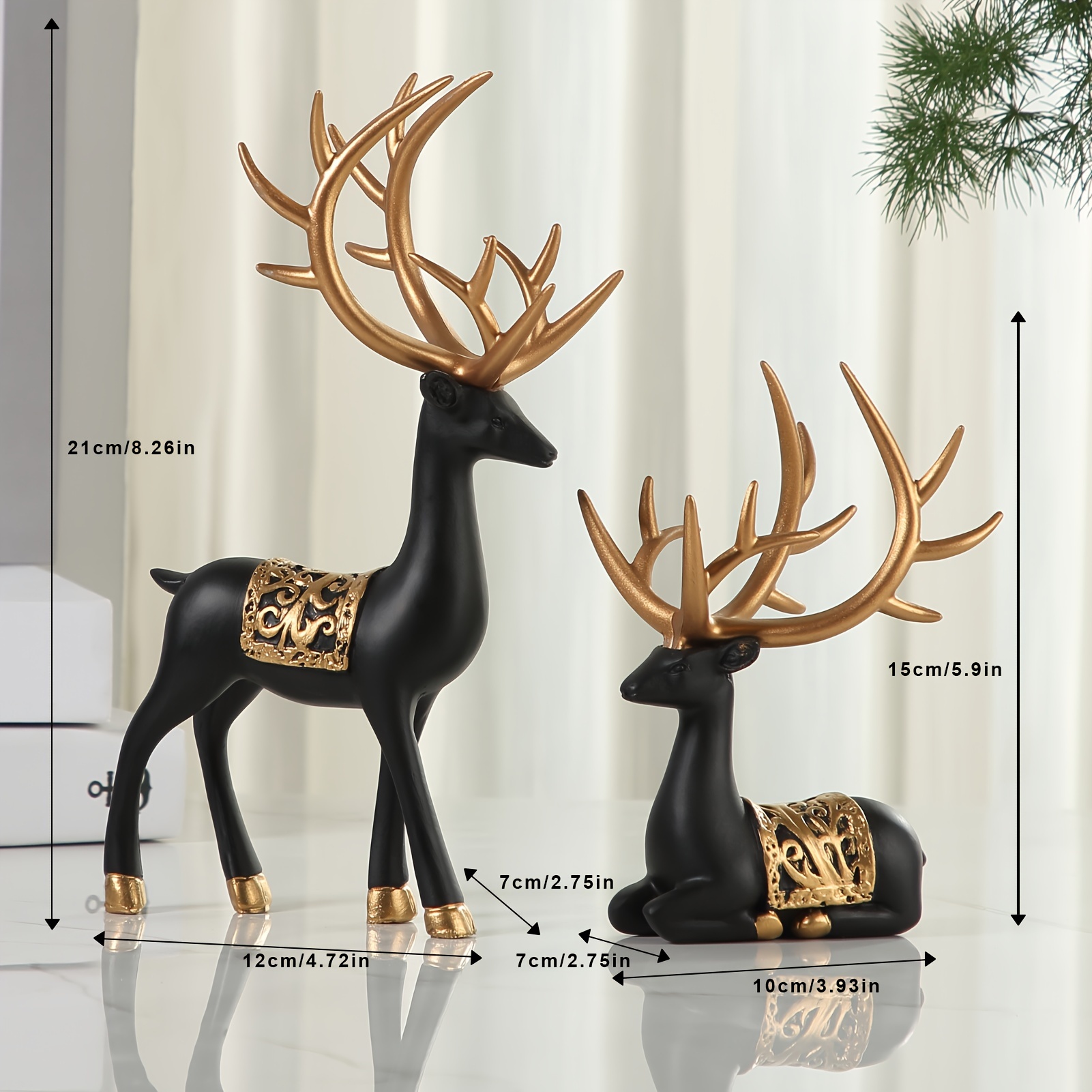 For Living - Décoration de Noël Cerf assis en résine avec couronne, brun,  16 po