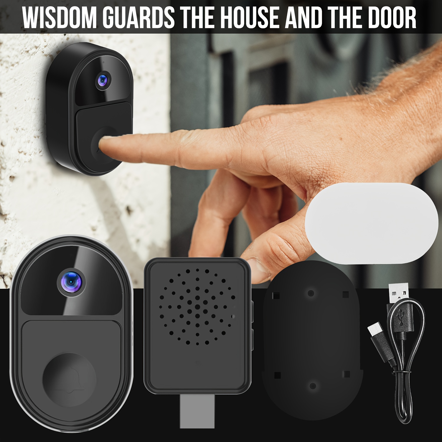 1pc Doorbell Camera Wireless, Intelligent Visual Doorbell Home Intercom HD  Night Vision WiFi Rechargeable Security Door Doorbell, Two-Way Calls, Photo