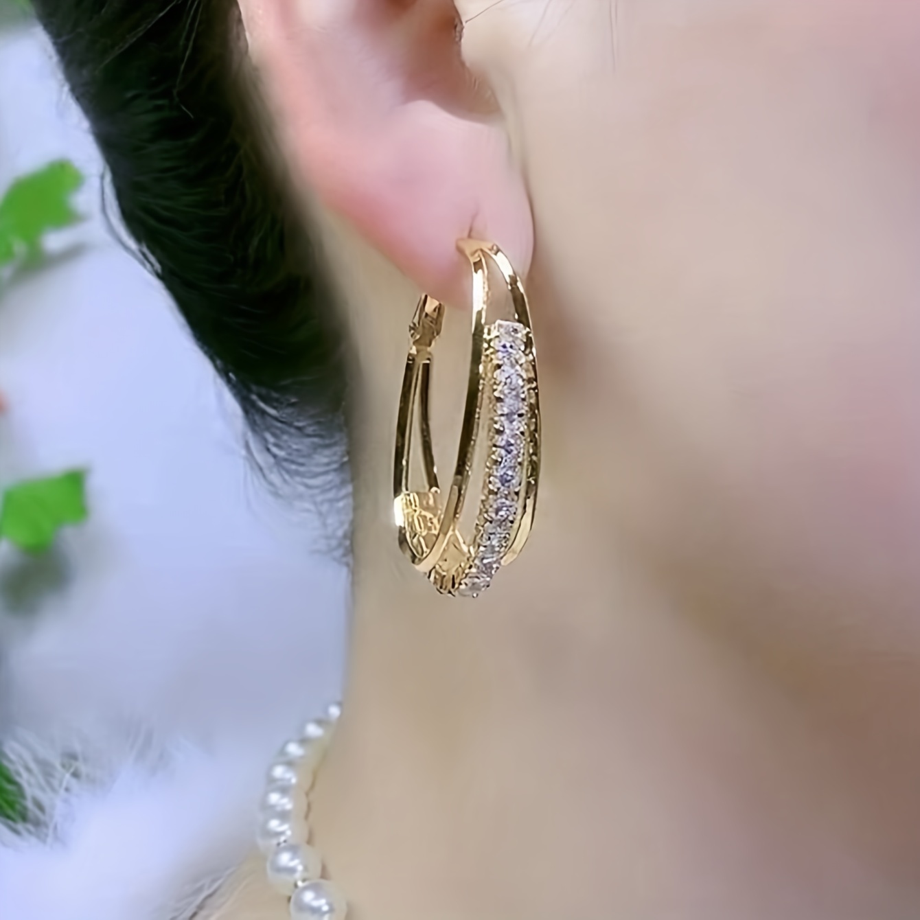 delicate female gift, 3 layer shiny rhinestone decor hoop earrings retro elegant style zinc alloy jewelry delicate female gift details 3