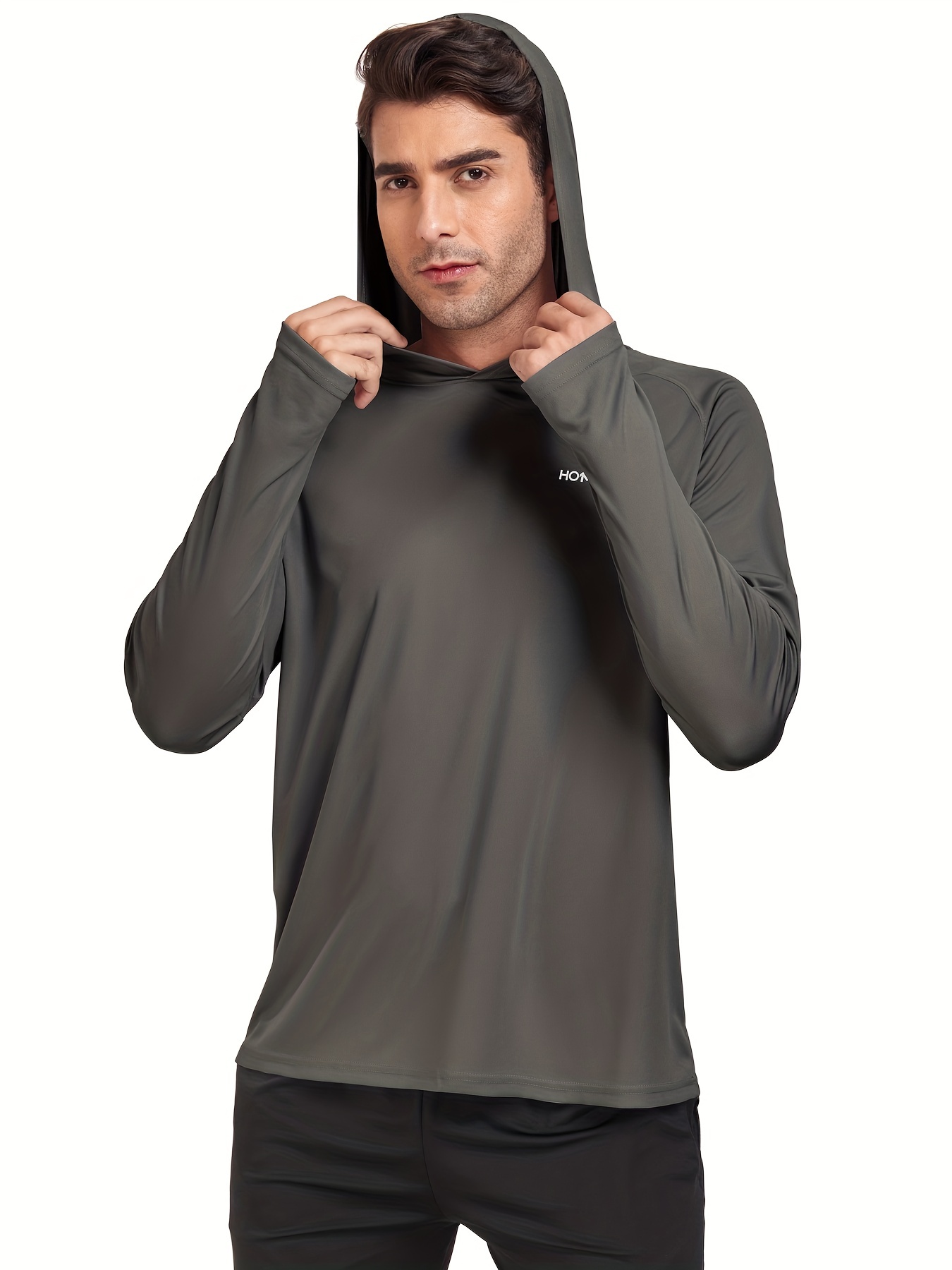 2Pcs/Set Men's Long Sleeve Hooded T-Shirt, Lightweight Suitable Wear for Running, Fishing and Hiking,Temu