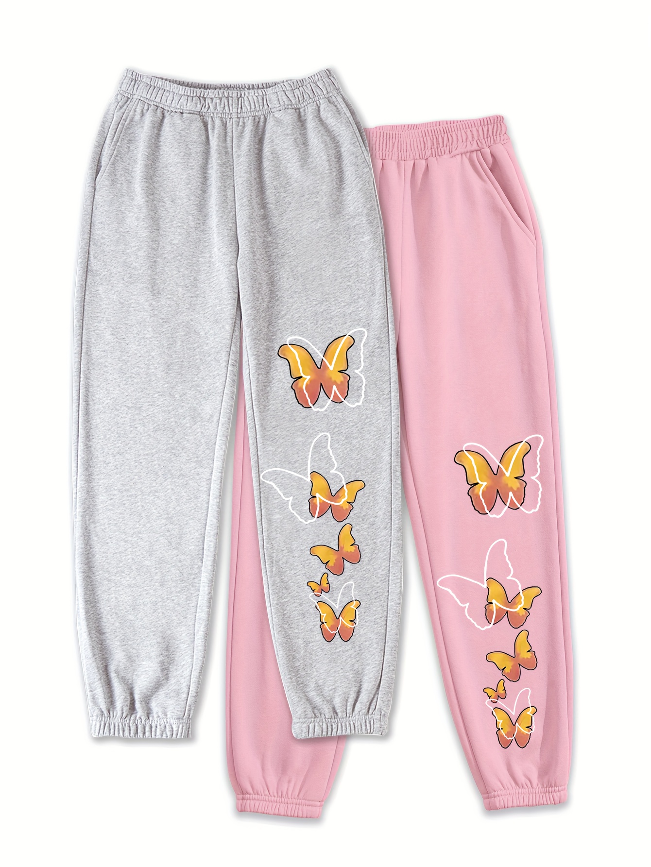 2 Piezas Pantalones Informales Estampado Mariposa Amarilla Temu