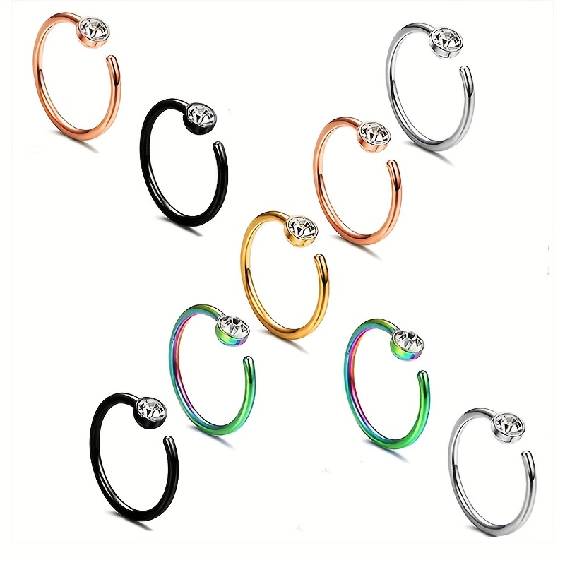 5pcs Hoop Nose Ring Set, Zircon Style Stainless Steel Jewelry