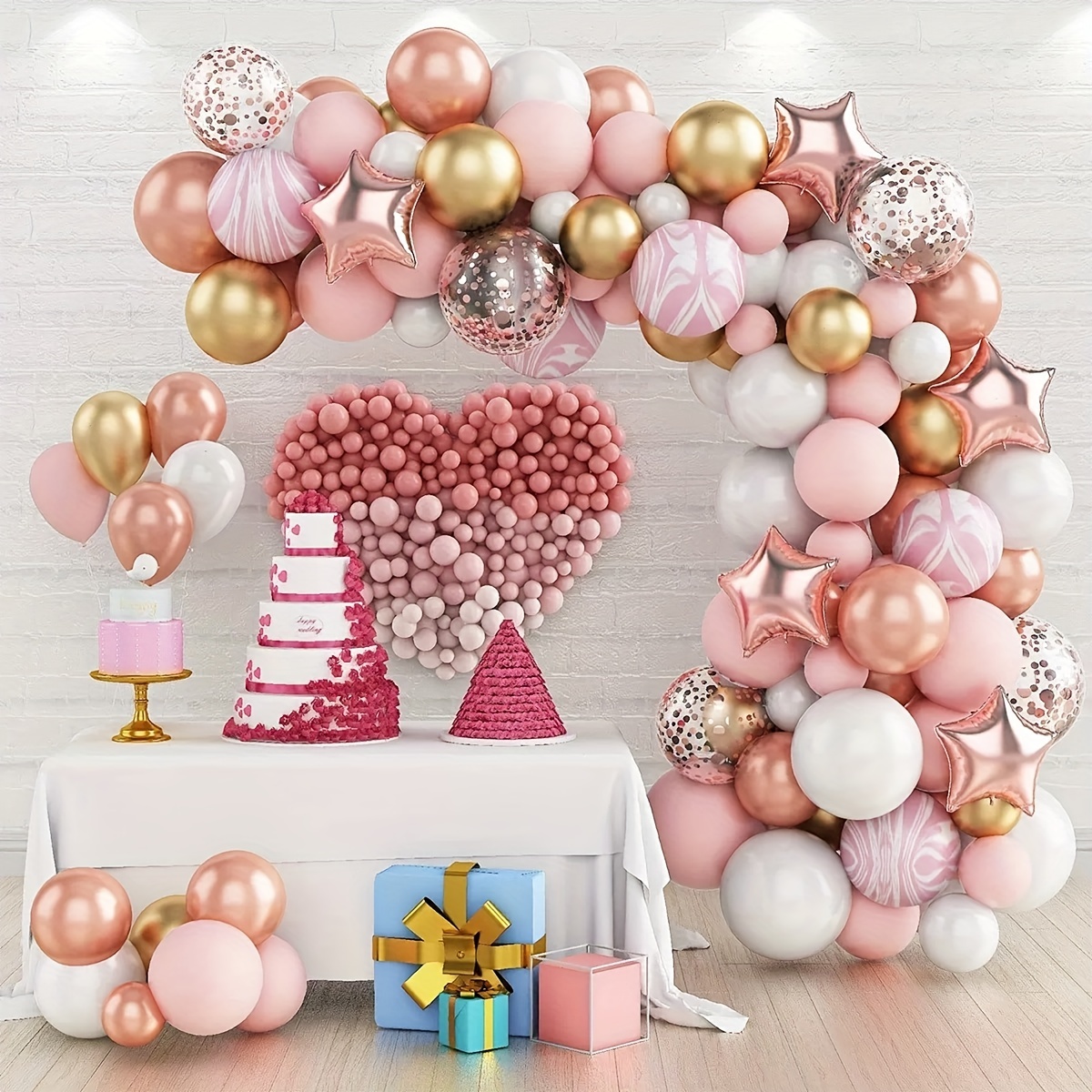 

82pcs, Sparkling Macaron Pink And Golden White Confetti Balloon Garland For Girl's Baby Shower, Birthday, And Wedding Decorations