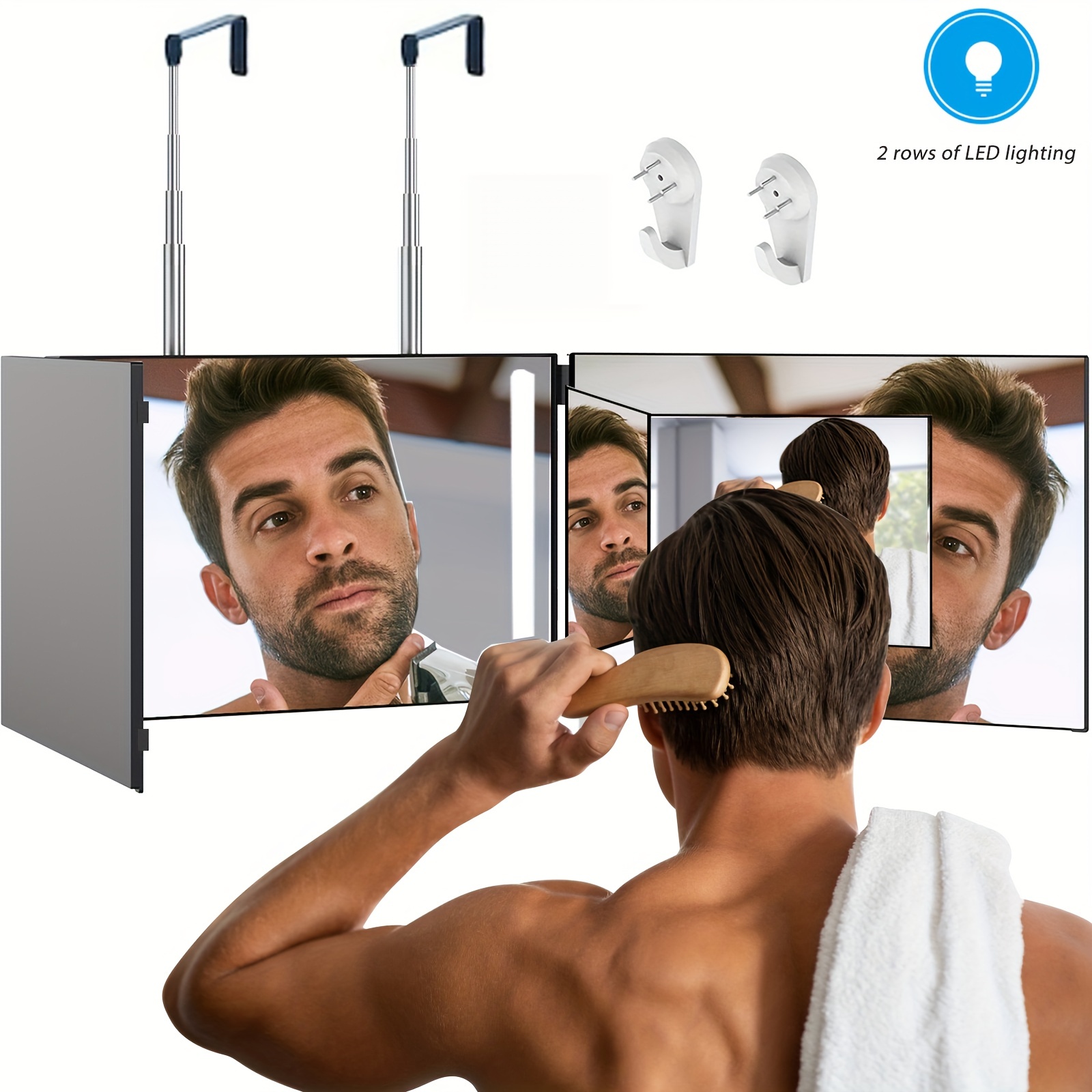 Selfcut 360° Mirror, Trifold 3 Way Mirror for Hair Cutting with LED Lights, Self  Haircut System for Haircut, Shaver and Makeup with Height Adjustable  Telescoping Hooks