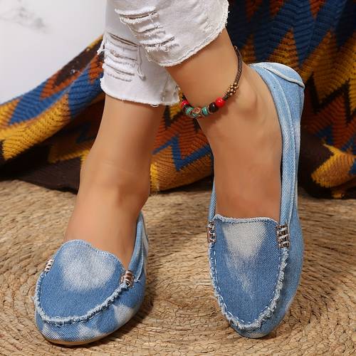 womens washed slip on loafers with metallic detail distressed casual flats comfortable flat heel for casual attire versatile loafers