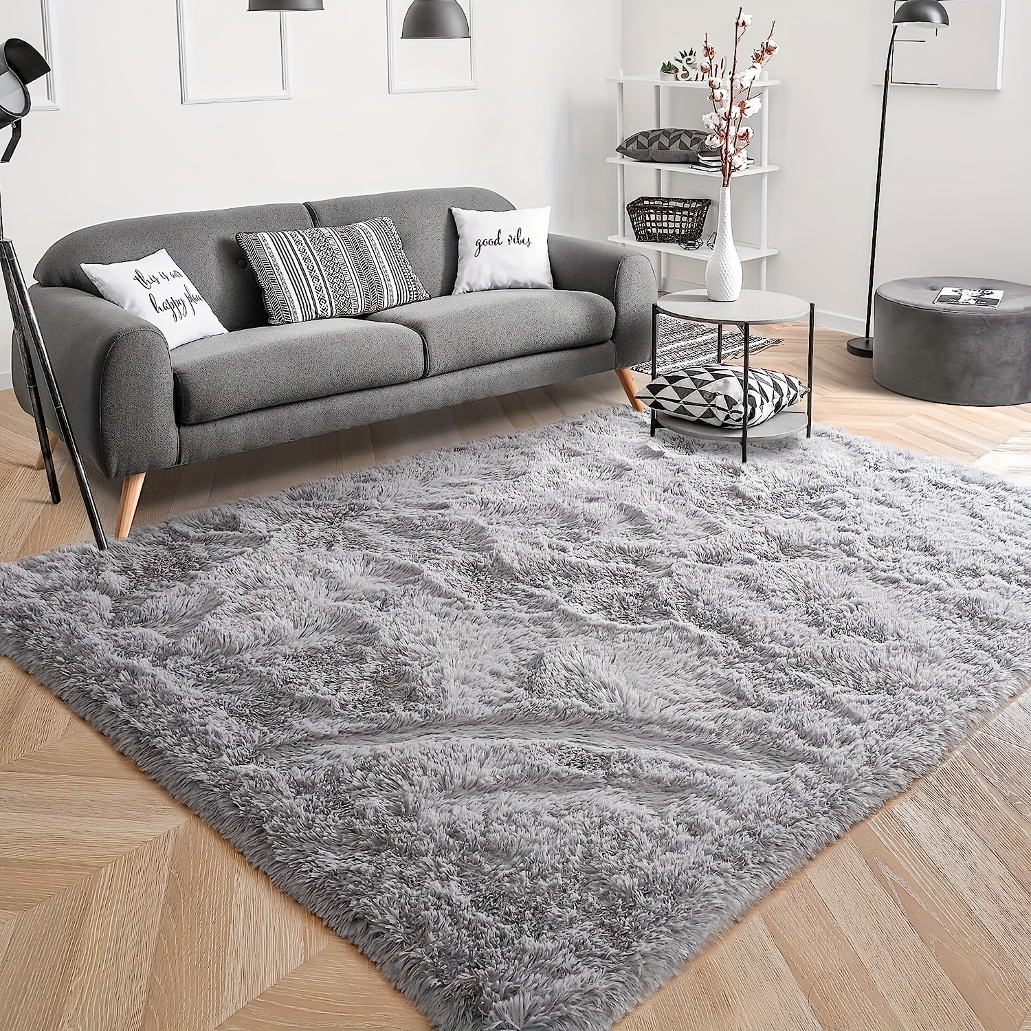 Alfombras grandes de área de 4 x 6 pies para sala de estar, alfombra  moderna súper suave y esponjosa, alfombra de interior teñida gris claro  para