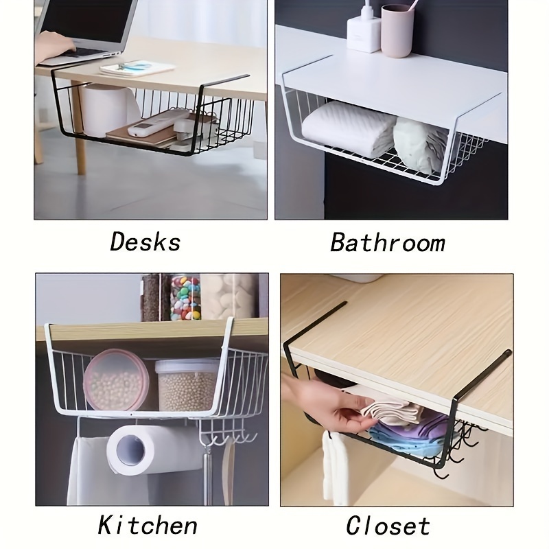 Under Cabinet Storage Basket, Household Kitchen Storage Hanging Basket,  Free Installation Dormitory Desk Storage Artifact, Layered Shelf, Kitchen  Bathroom Bedroom Office Accessories - Temu