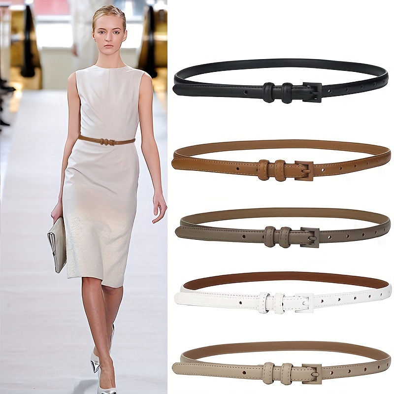 

1pc Solid Color Thin Leather Belt Square Pin Buckle Waistband Simple Decorative Pants Belt Skirt Dress Coat Girdle