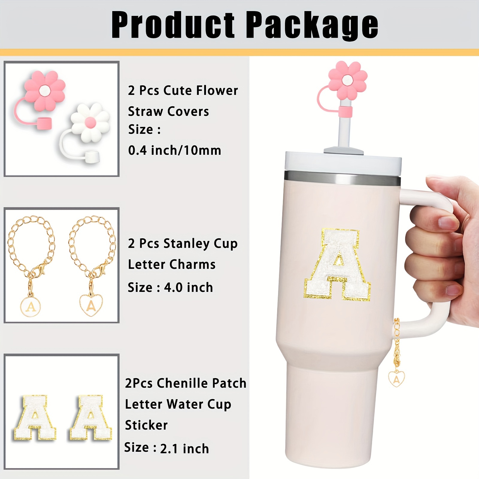 2Pcs Letter Charms Accessories for Stanley Cup Tumbler Water Cup