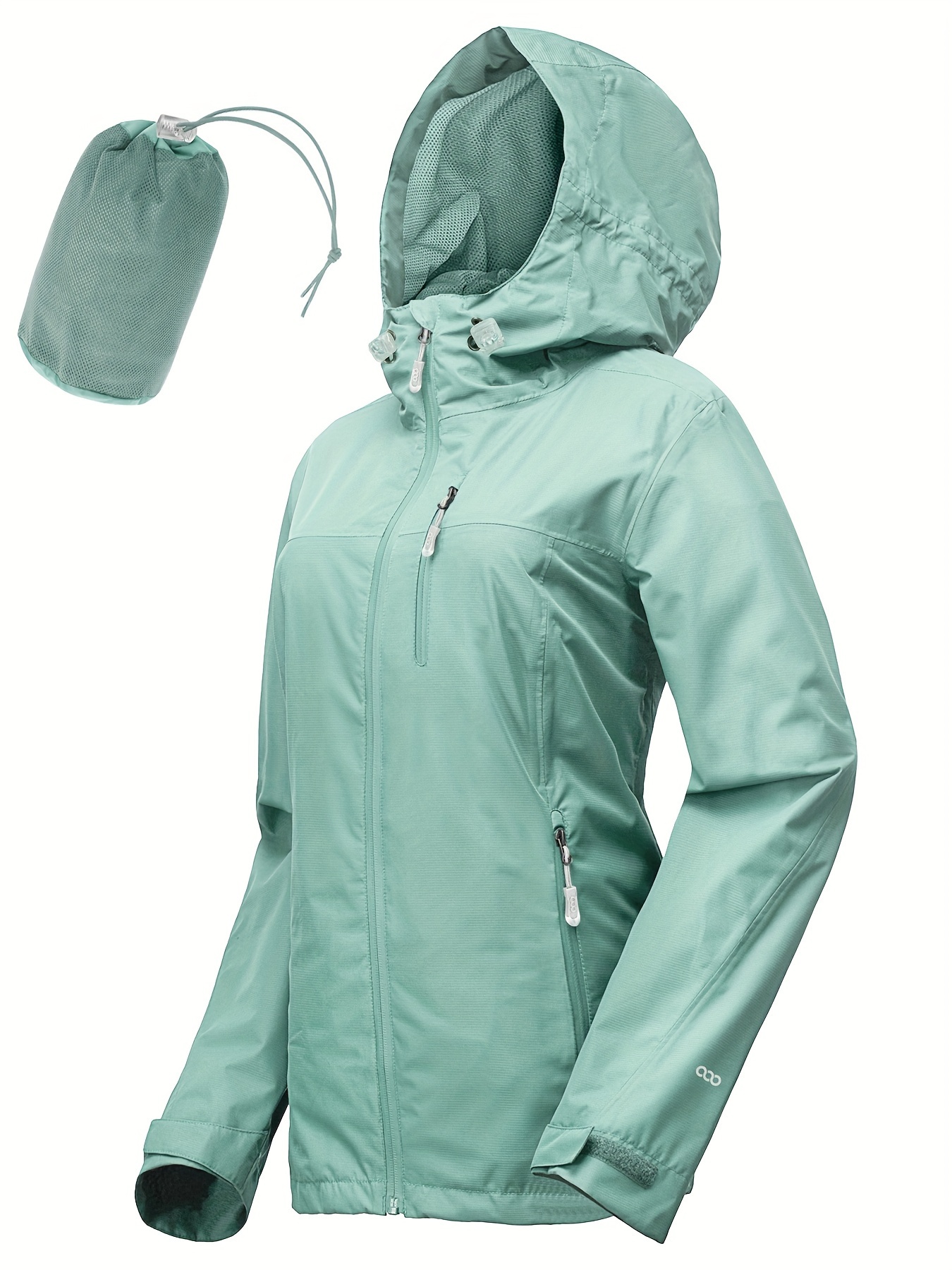000ft Women's Packable Rain Jacket - Lightweight, Waterproof, Adjustable Drawstring Hood, Ideal For Cycling, Outdoor Activities, Windbreaker With