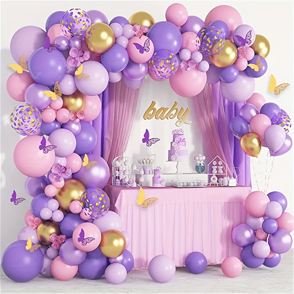 Décorations anniversaire violet, Kit guirlande arc ballons violets pastel  bannière HAPPY BIRTHDAY ballons gris violet macaron ballons violets