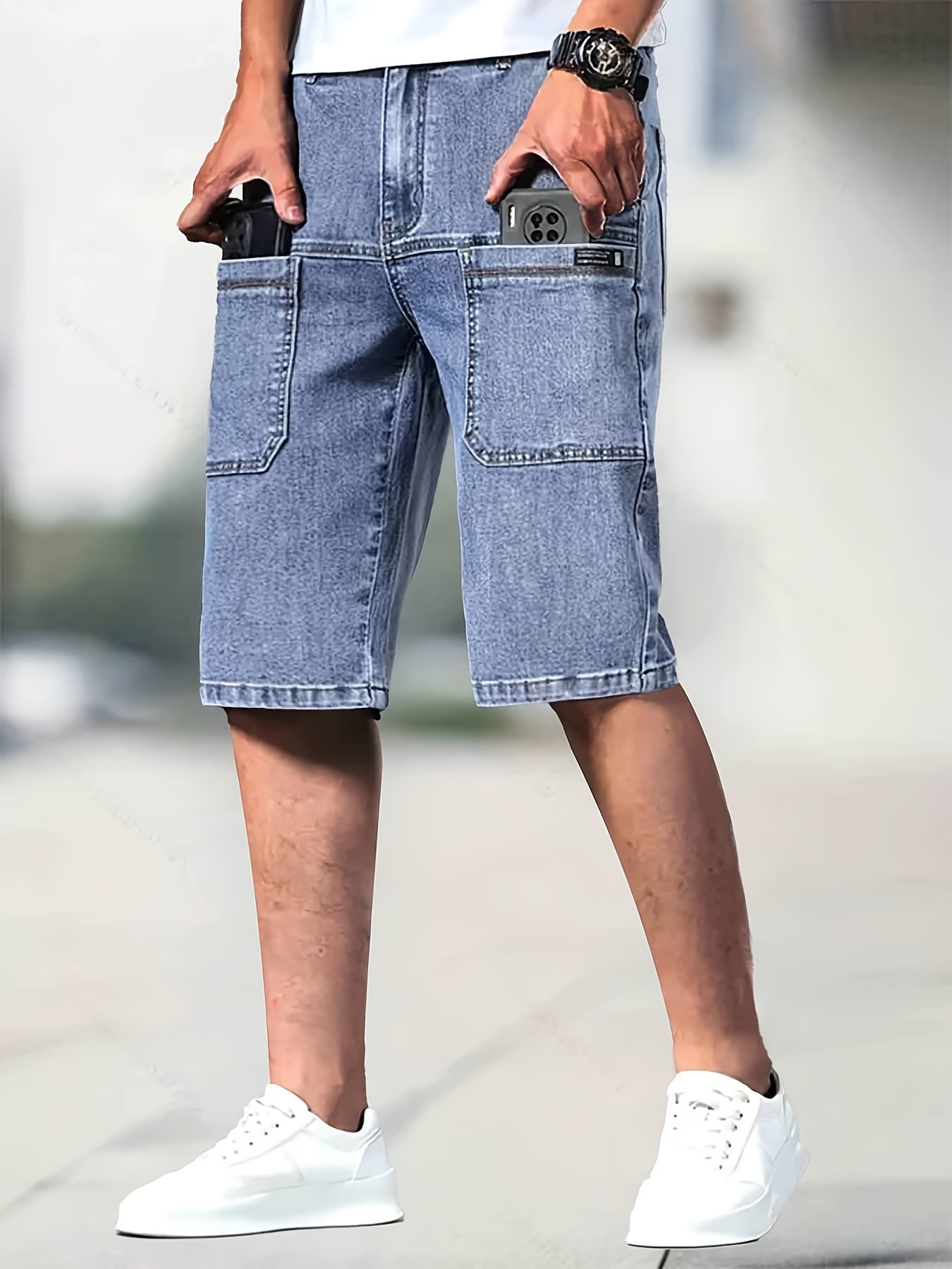 Stretch Distressed Denim Shorts Men's Casual Street Style