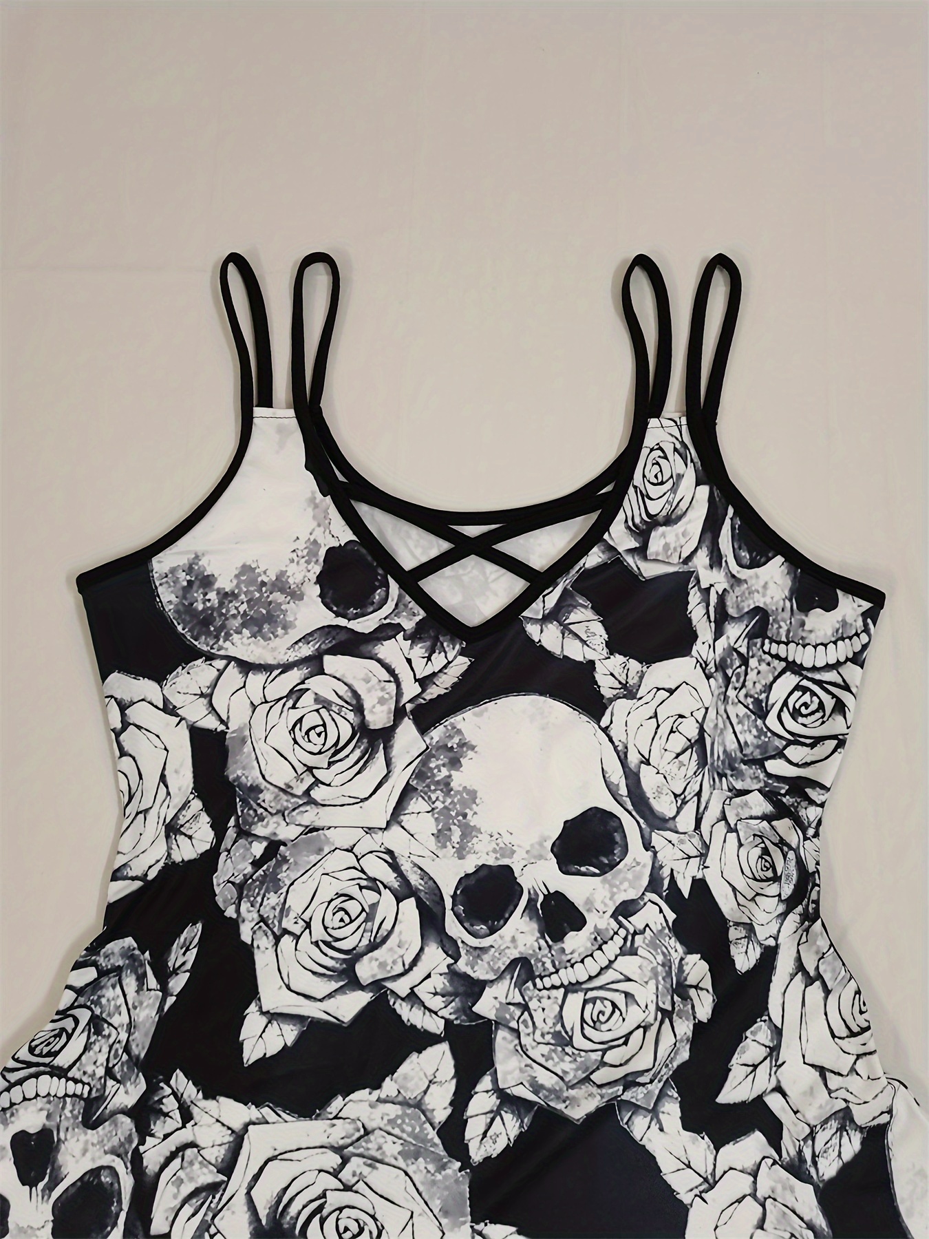 Plus Size Spaghetti Strap Black Skull Tank