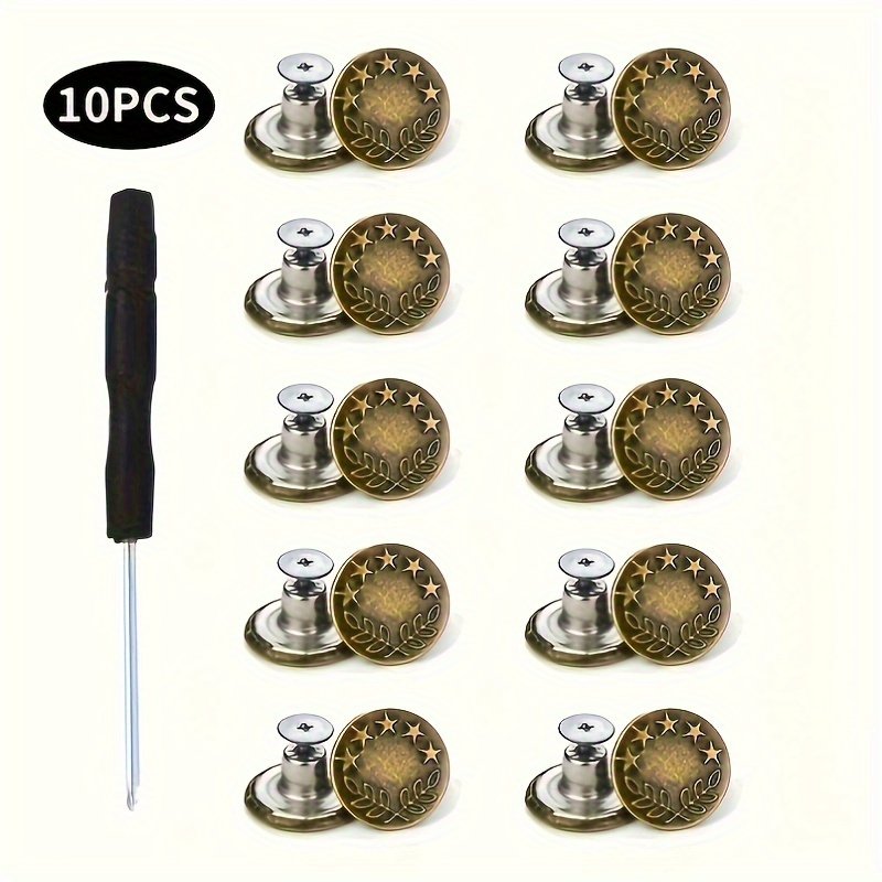 10Pcs Replacement Jeans Buttons No-Sewing Metal Button Repair Kit