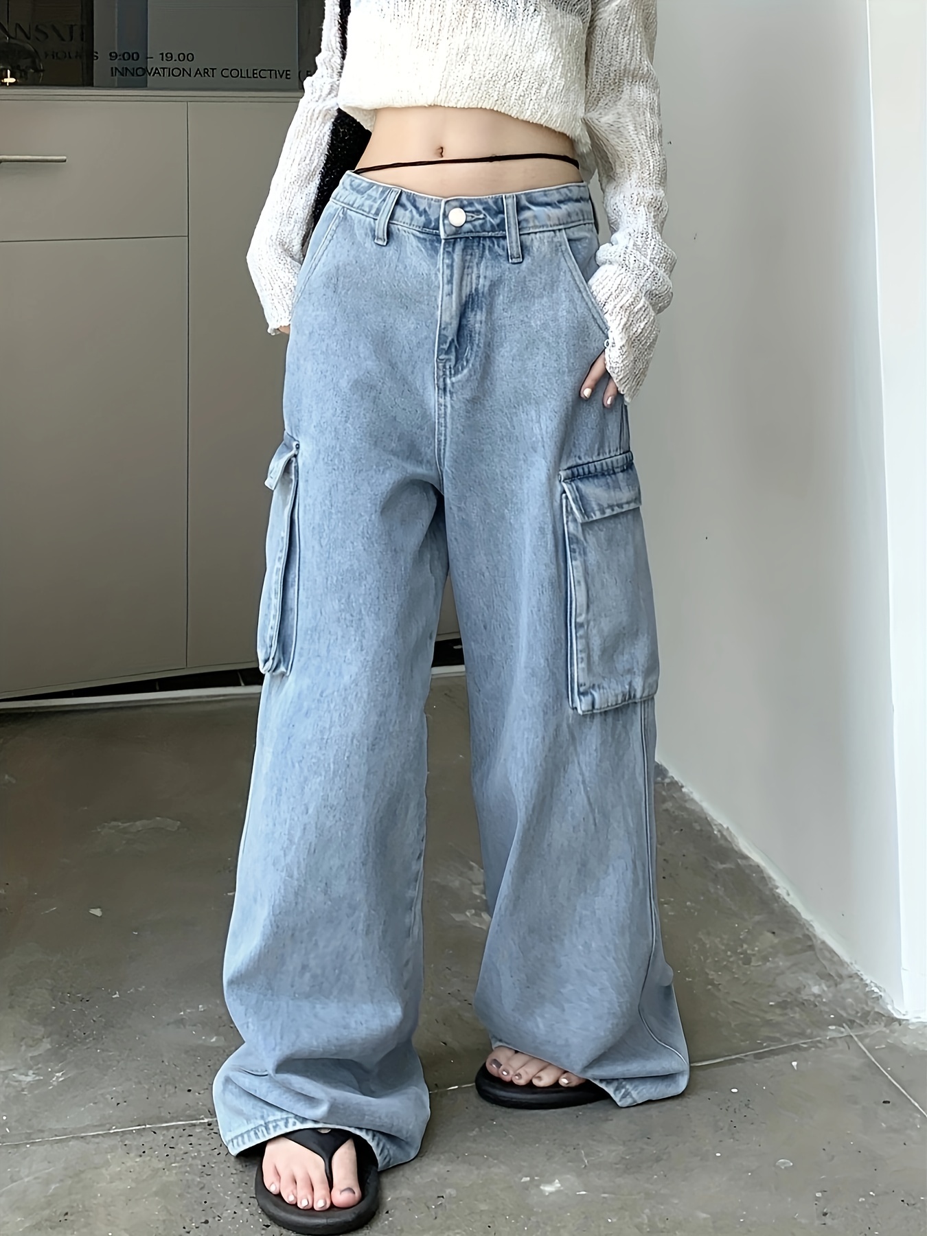 Jeans With Pockets On The Side - Temu Canada