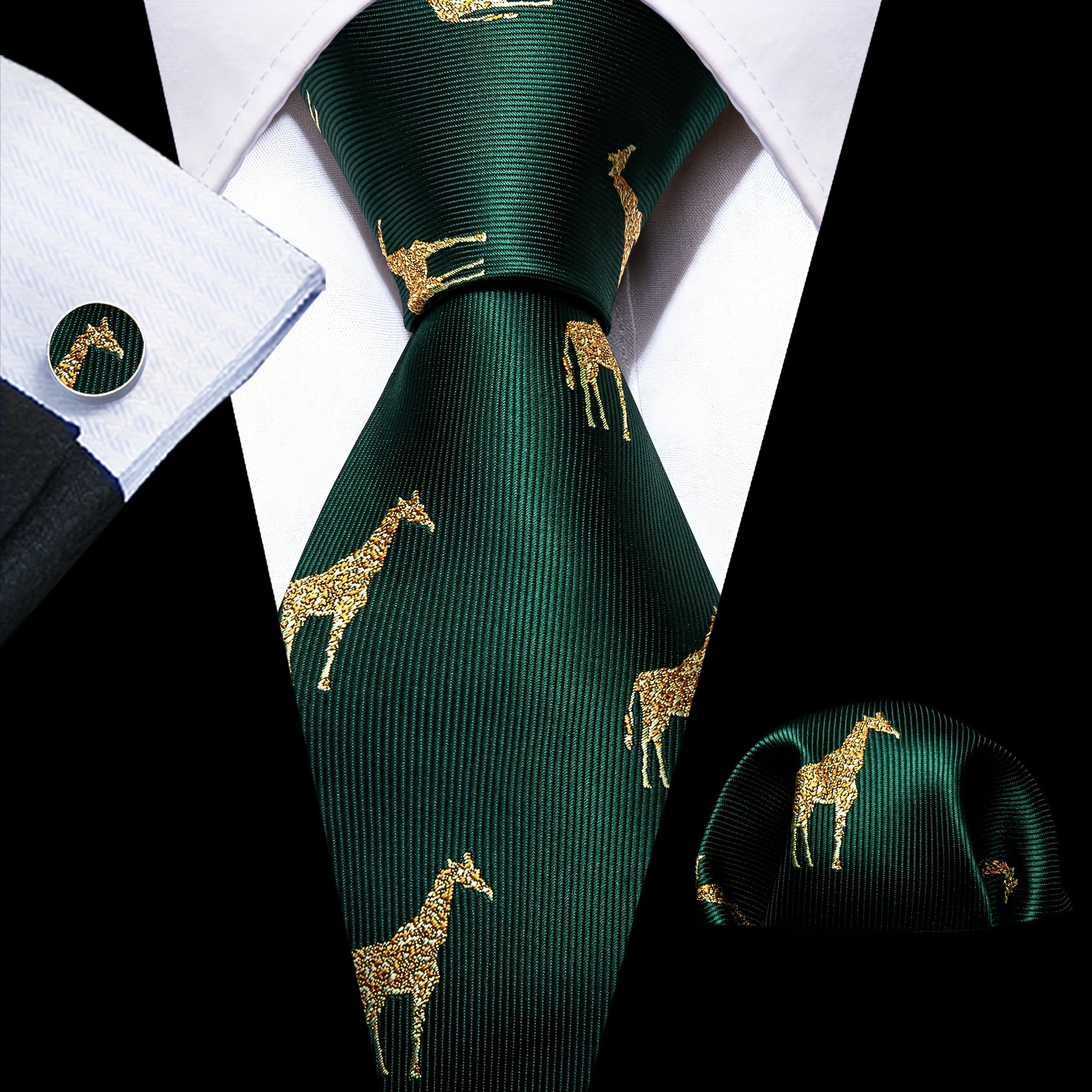 Barry Wang Giraffe Cartoon Pattern Necktie Silk Ties Set