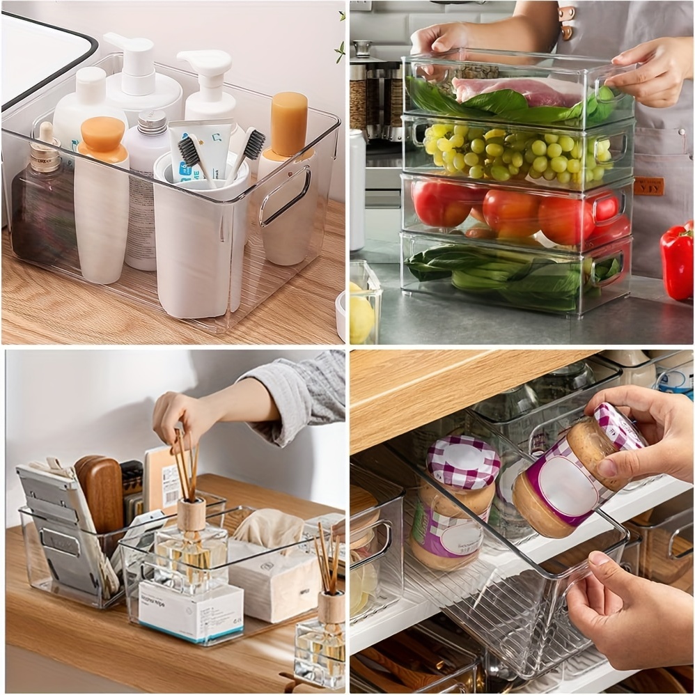 2pcs Stacking Folding Fruit Vegetable Storage Basket Kitchen Cabinet Pantry  Organizer Bins Snacks Container Box Desk Plastic