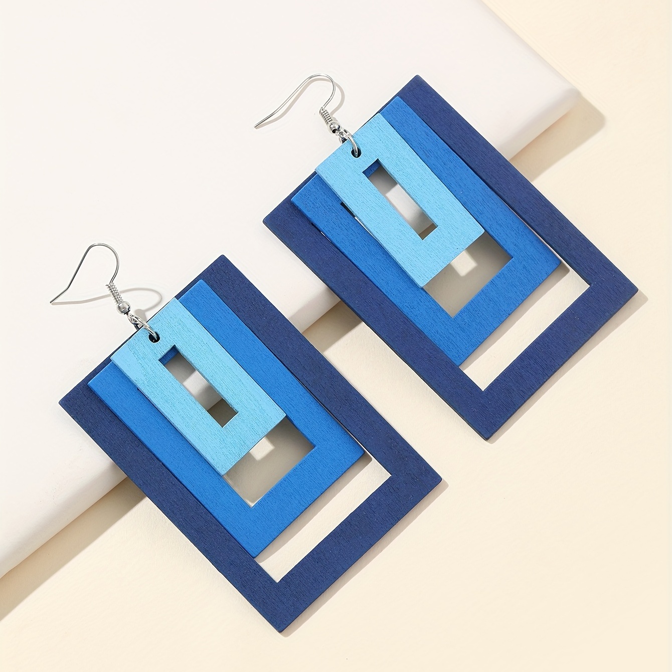 Wooden Geometric Square Gradient Earrings Vacation Sexy Style