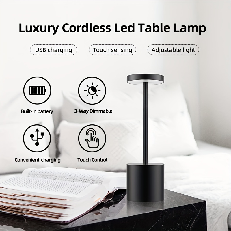 LED Desk Lamp Cordless Table Light, Rechargeable Battery Powered USB  Charging Port 3 Levels Brightness Dimmable for Outdoor Modern Hotel  Restaurant Dining Bedroom Study Portable Lights (Silver) 