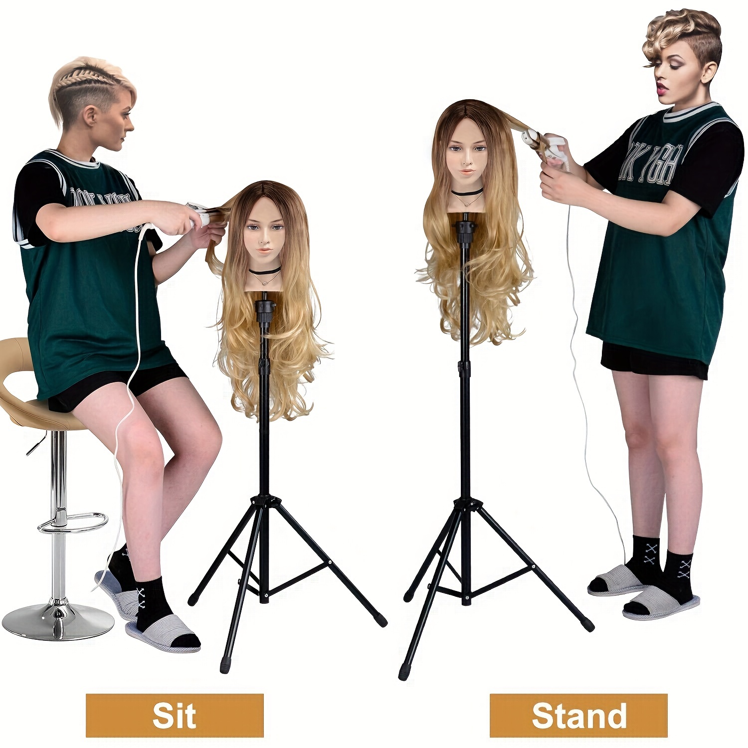 Adjustable Wig Stand Tripod Mannequin Head Stand For Cosmetology  Hairdressing Training With Wig Caps,T-Pins,Clips, Carrying Bag